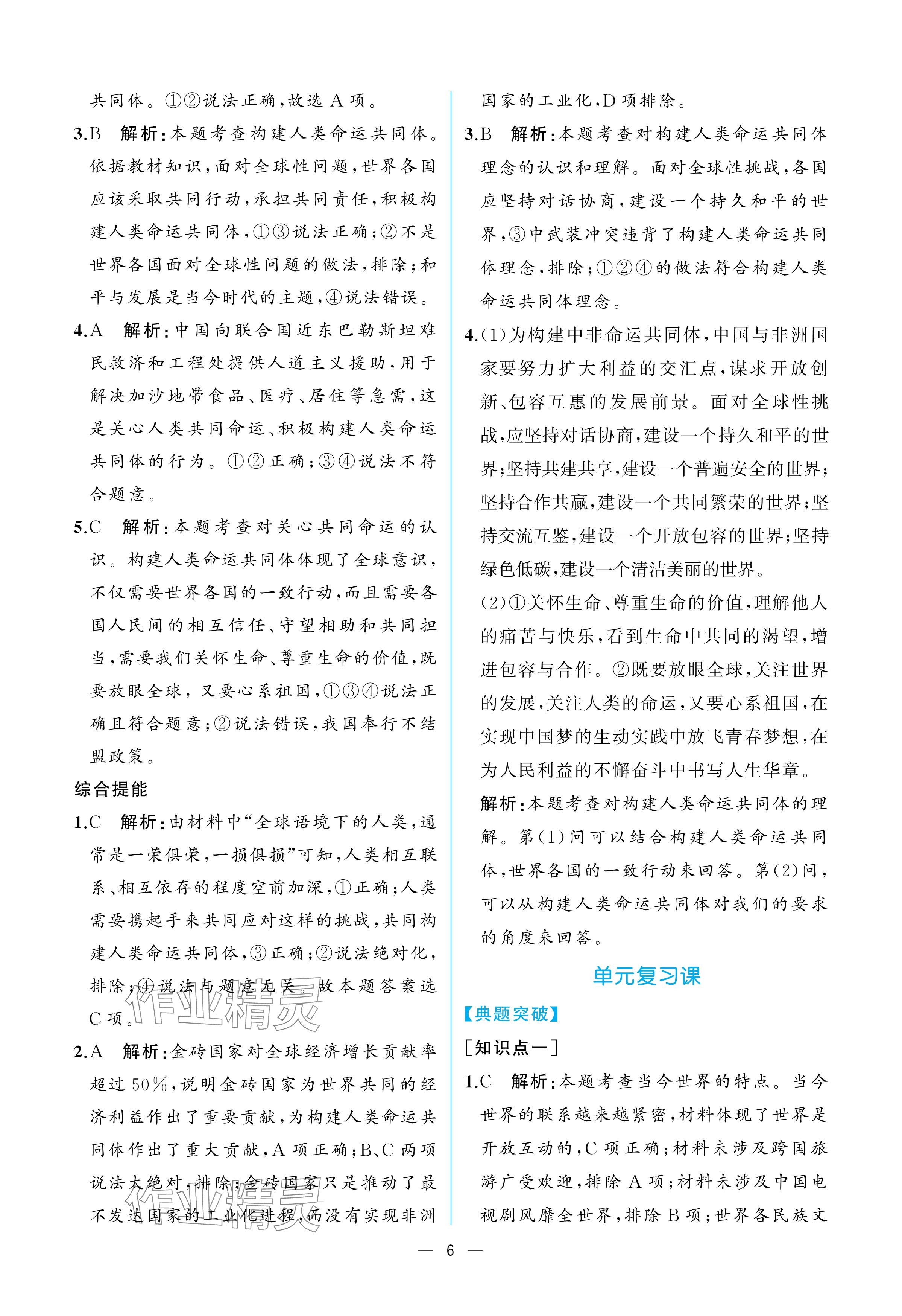 2025年人教金学典同步解析与测评九年级道德与法治下册人教版重庆专版 参考答案第6页
