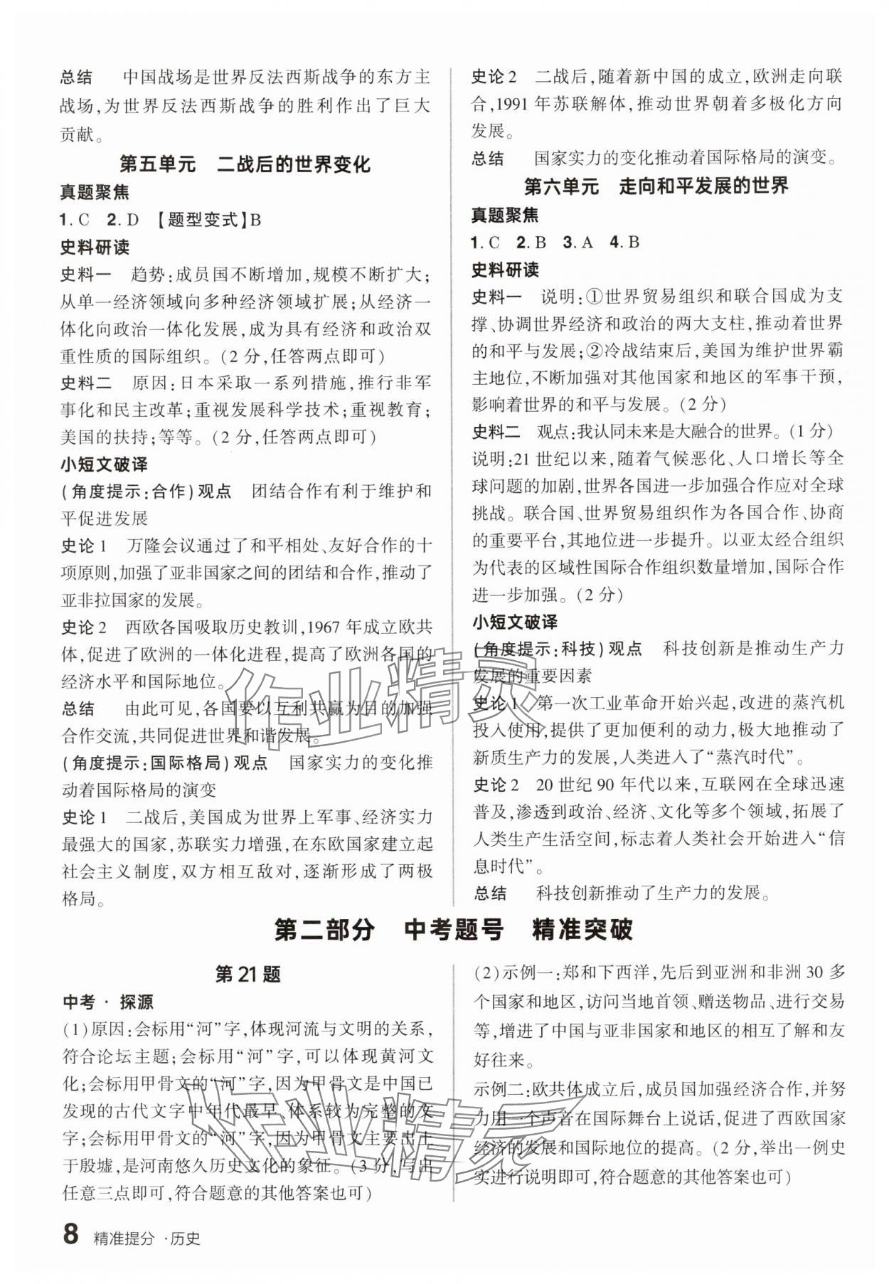 2025年鼎成中考精準提分歷史河南專版 參考答案第8頁