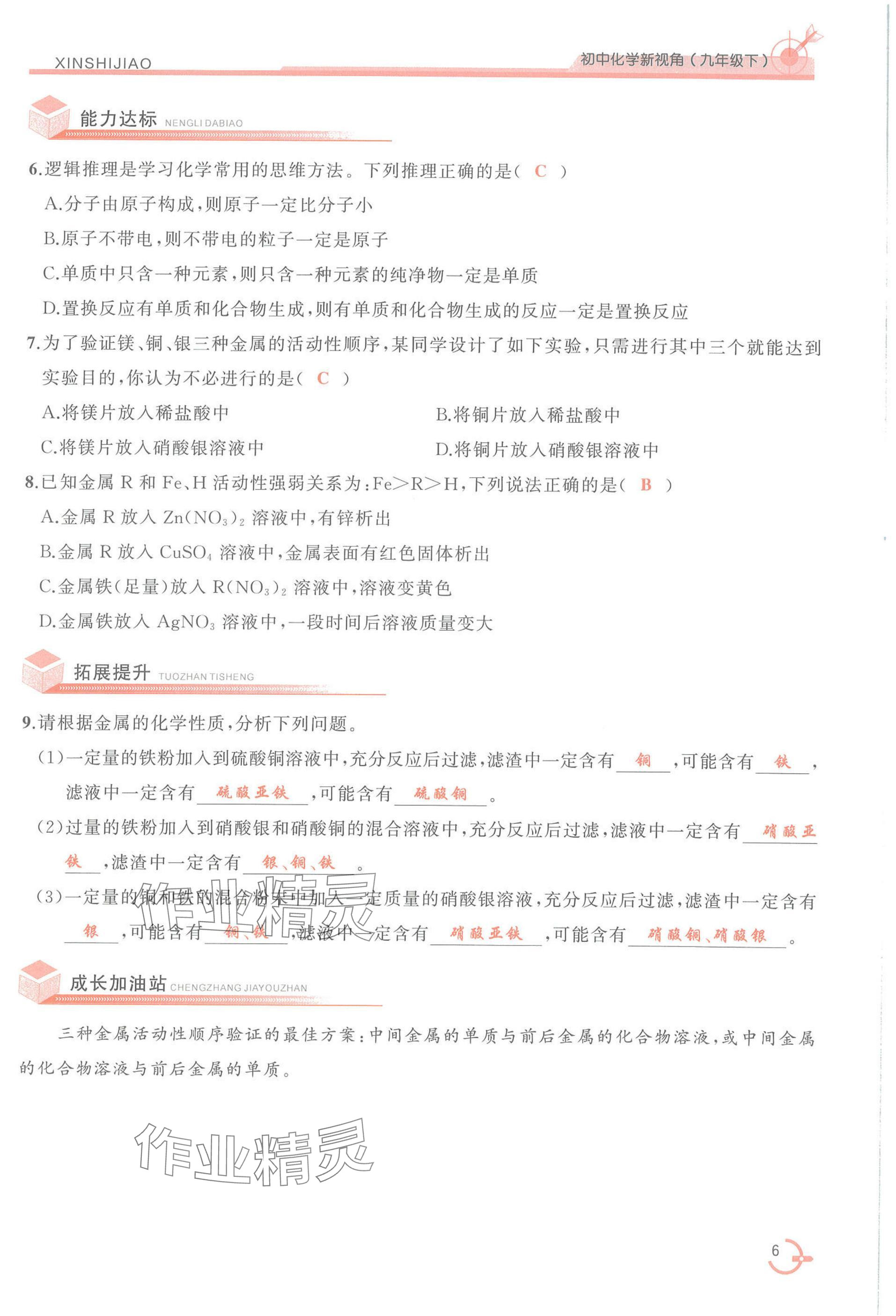 2025年新視角教輔系列叢書化學九年級下冊人教版 參考答案第6頁