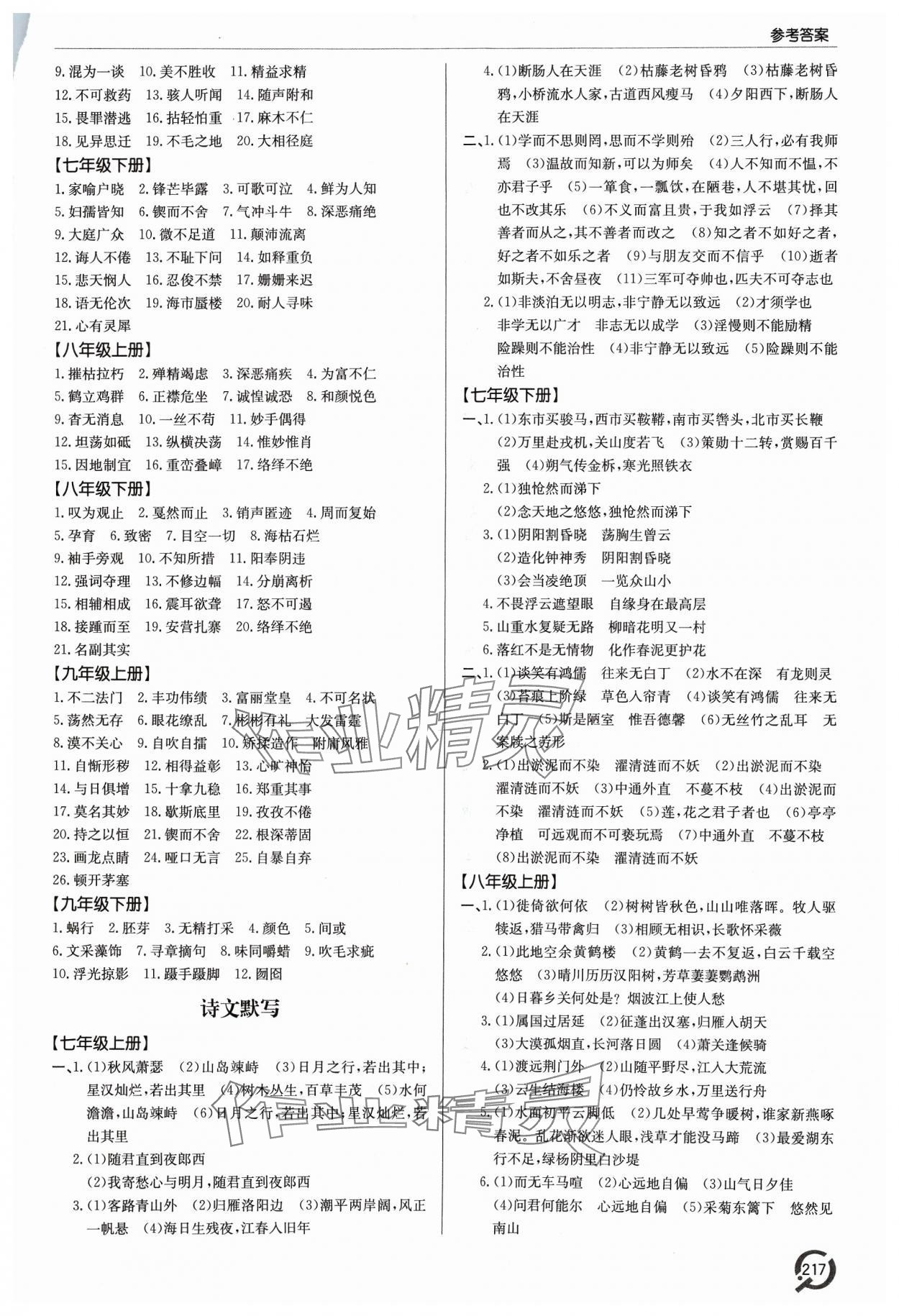 2024年初中總復(fù)習(xí)手冊青島出版社語文 參考答案第2頁