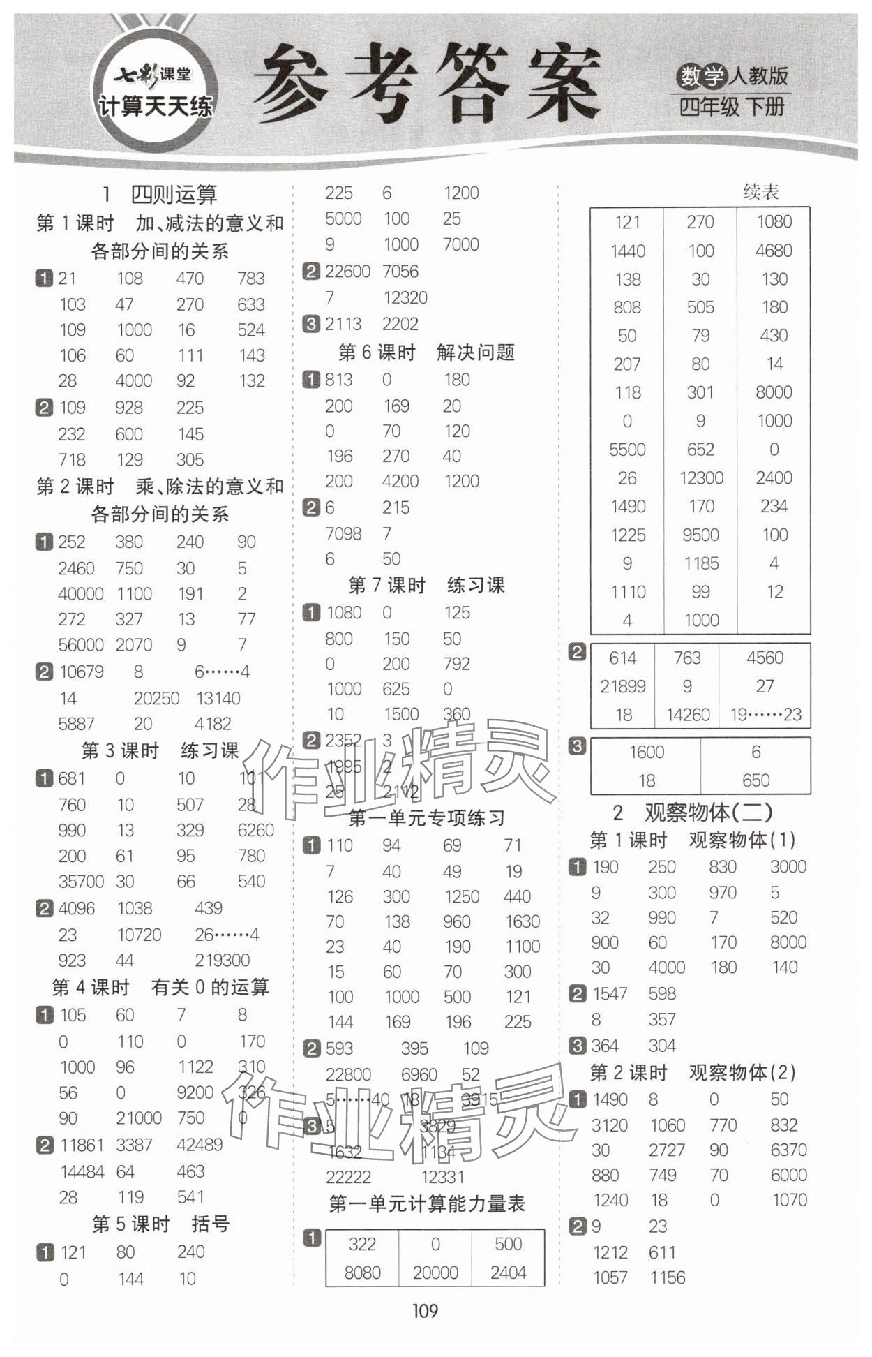 2025年七彩課堂計算天天練四年級數學下冊人教版 第1頁