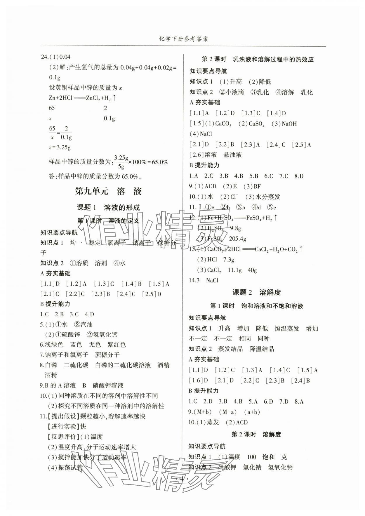 2024年金榜秘笈名校作業(yè)本九年級化學(xué)下冊人教版 第4頁