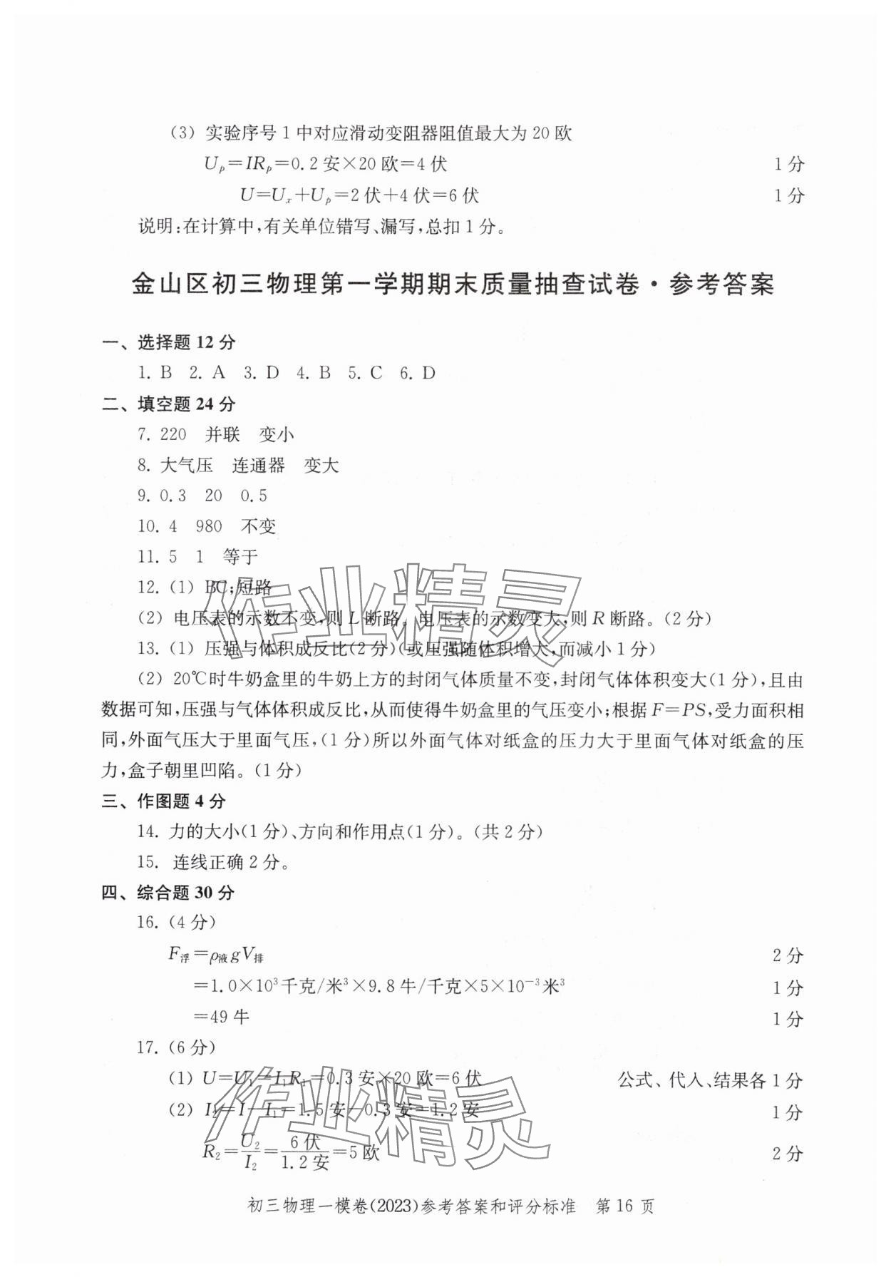 2020~2023年文化課強(qiáng)化訓(xùn)練物理&nbsp;參考答案第16頁