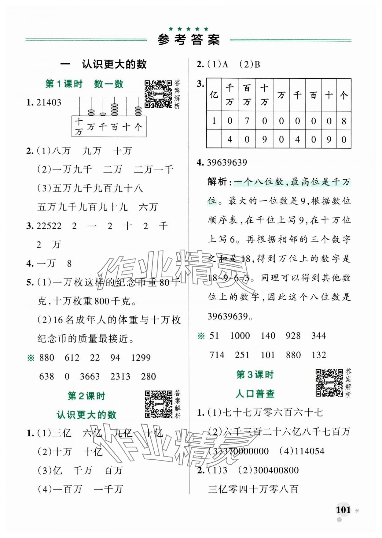 2024年小學學霸作業(yè)本四年級數(shù)學上冊北師大版廣東專版 參考答案第1頁