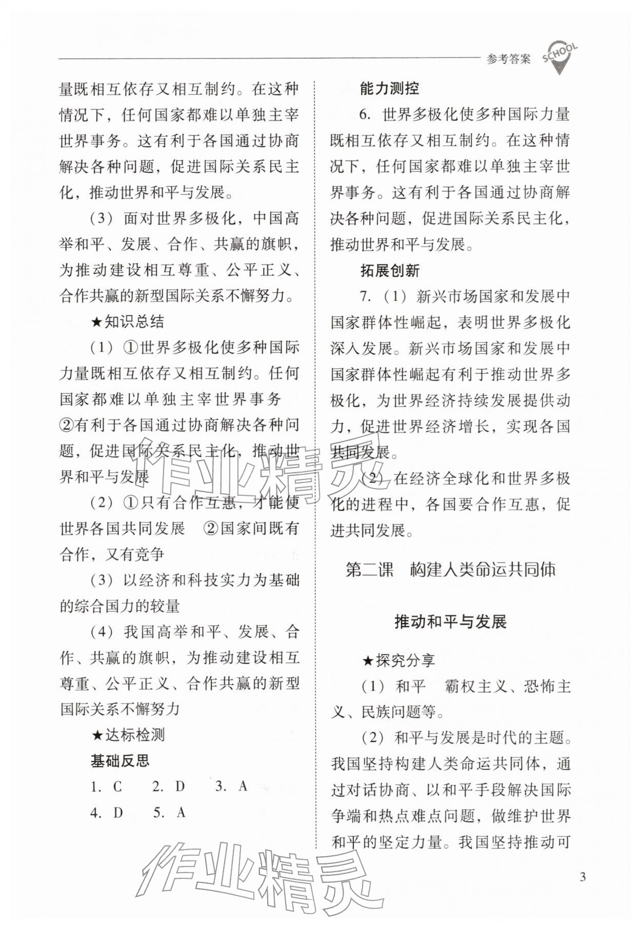 2026年新课程问题解决导学方案九年级道德与法治下册人教版&nbsp;参考答案第3页
