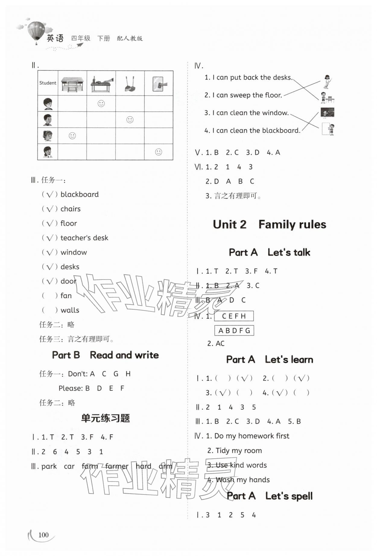 2026年同步练习册山东科学技术出版社四年级英语下册人教版&nbsp;参考答案第2页