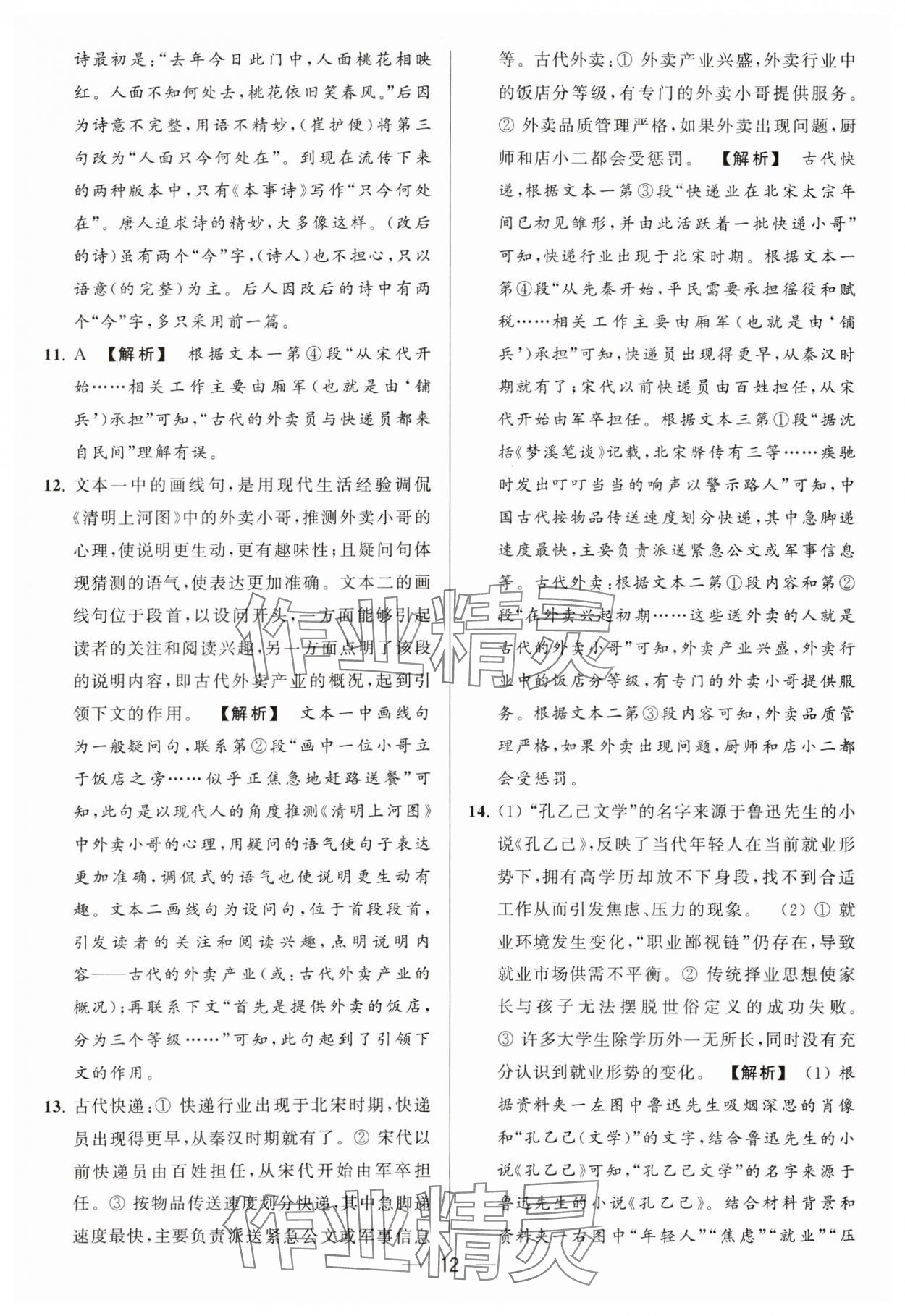 2024年亮點(diǎn)給力大試卷九年級(jí)語文下冊(cè)人教版 參考答案第12頁