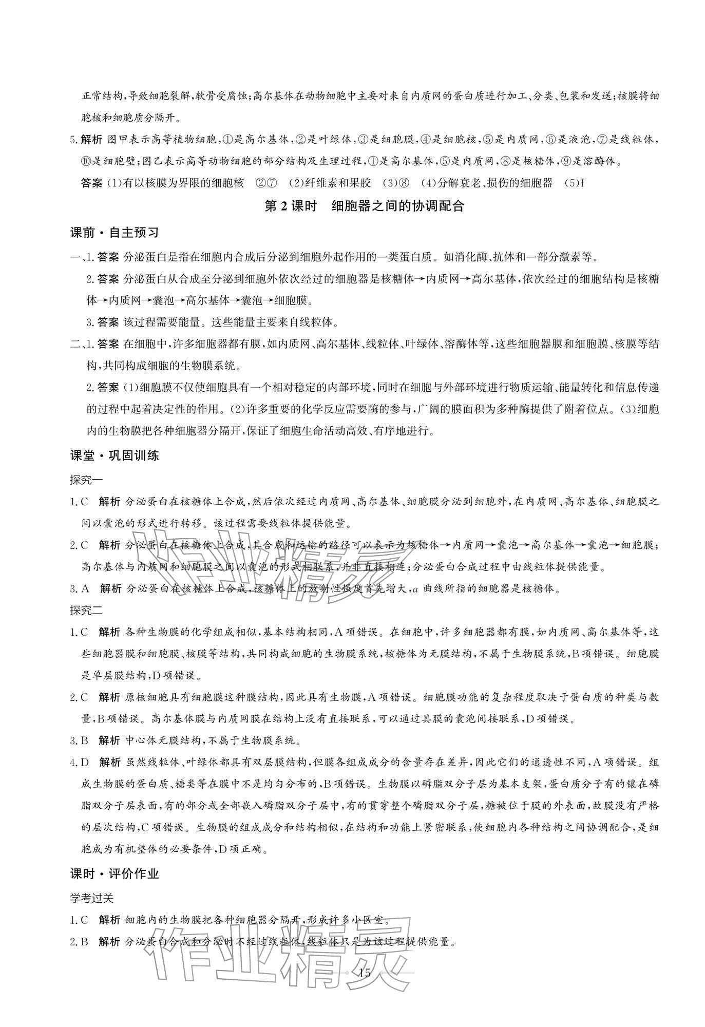 2025年同步练习册生物学必修1分子与细胞人教版人民教育出版社 第15页
