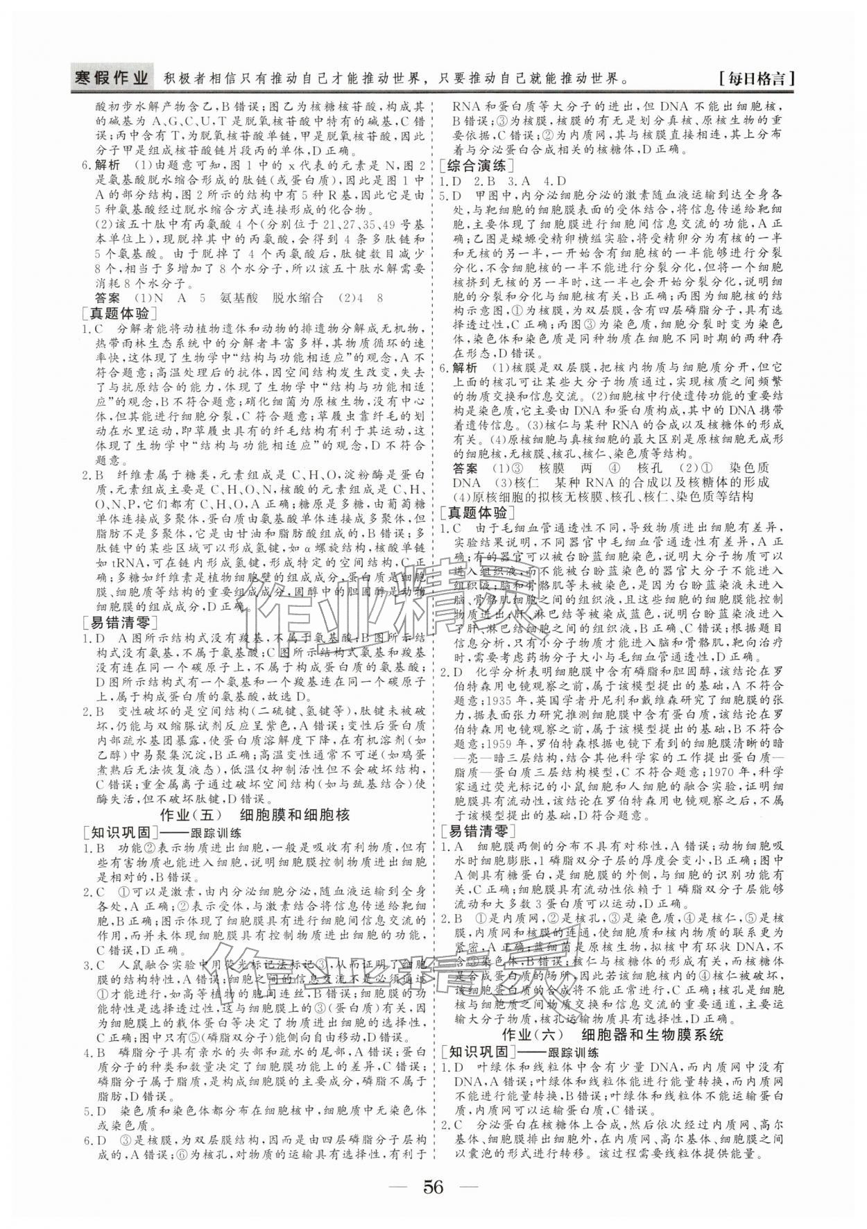 2026年寒假作业山东美术出版社高一生物&nbsp;参考答案第3页