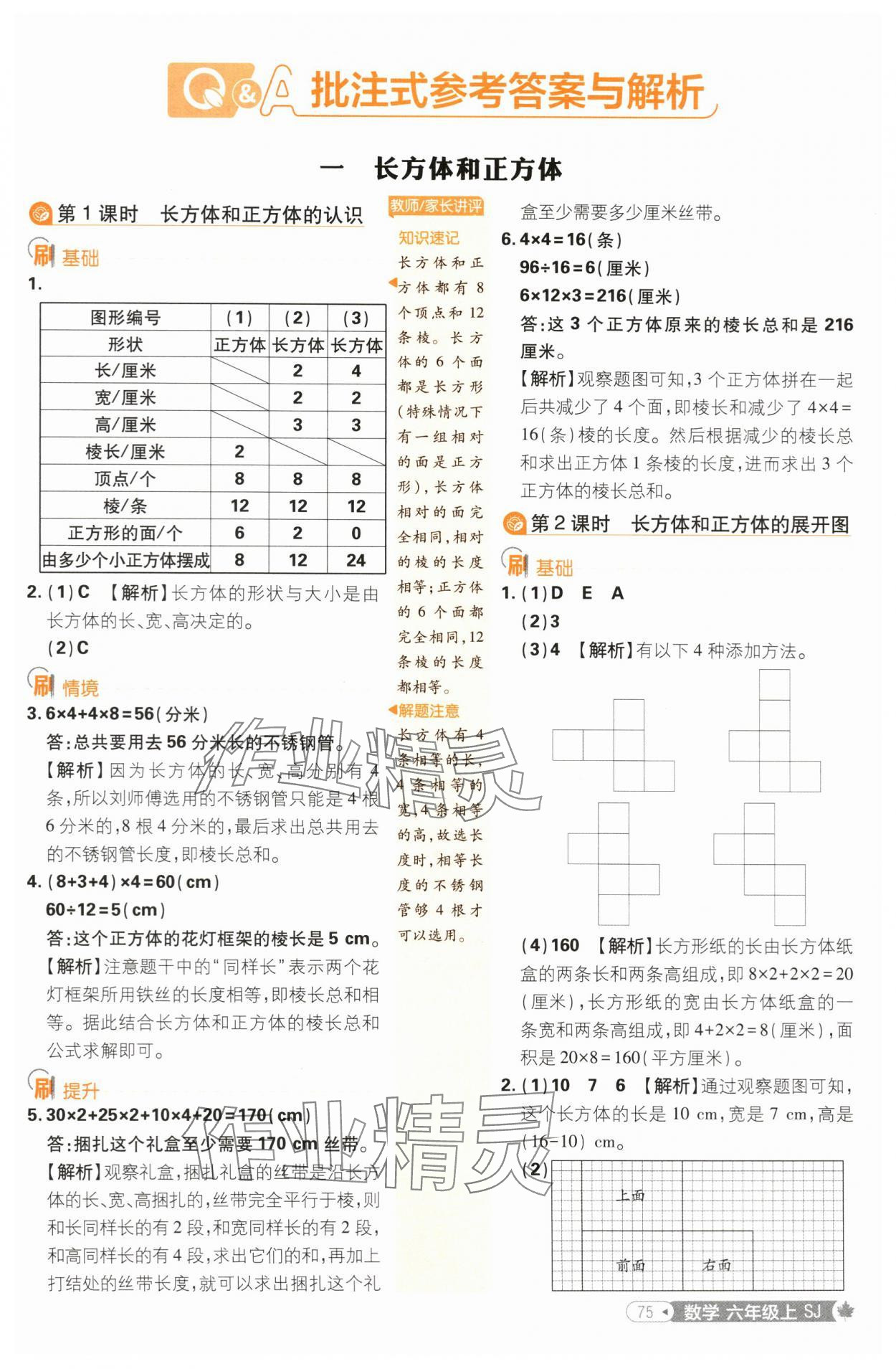 2024年小学必刷题六年级数学上册苏教版 参考答案第1页