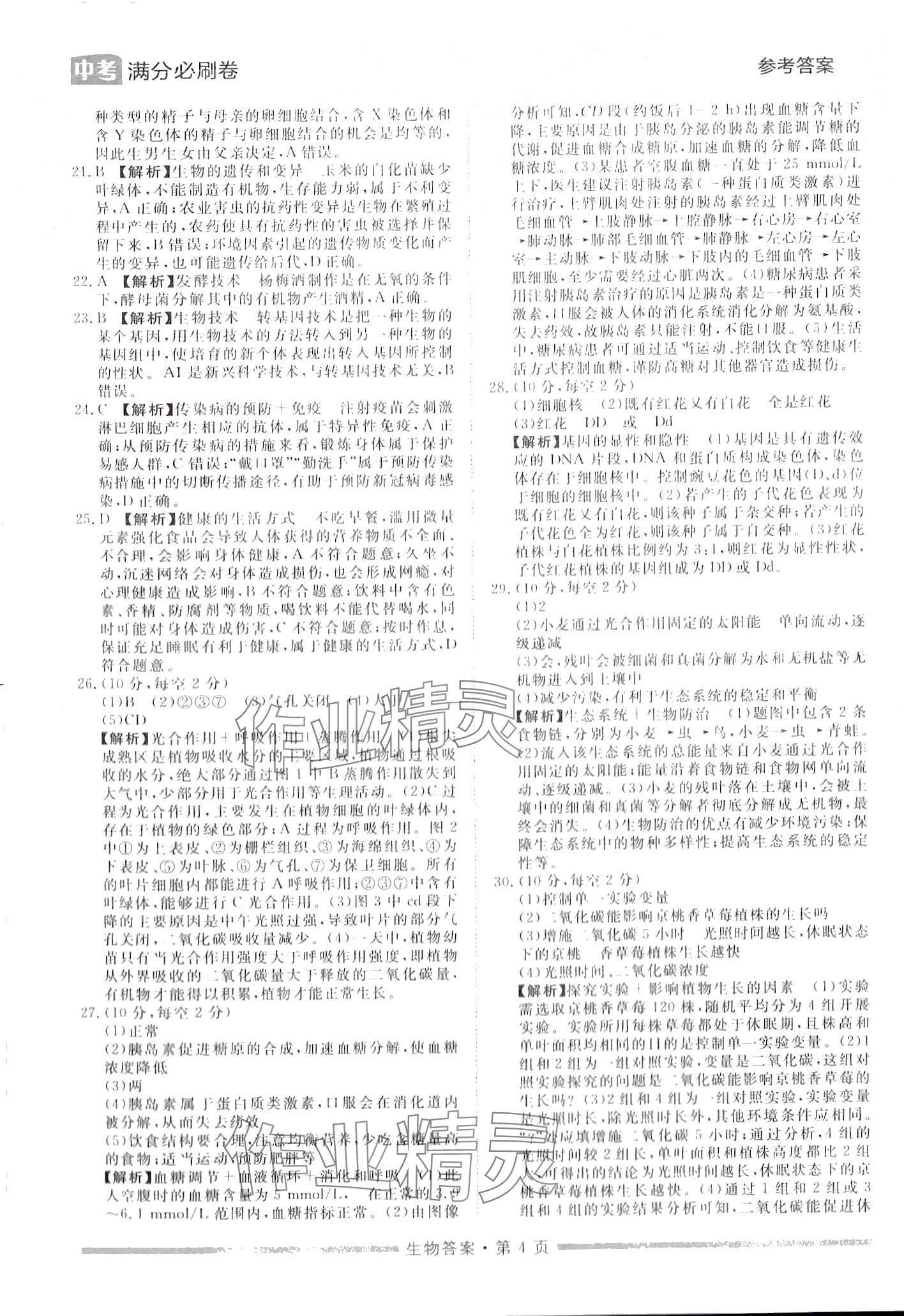 2024年中考必刷卷黑龙江美术出版社生物中考湖南专版&nbsp;第4页