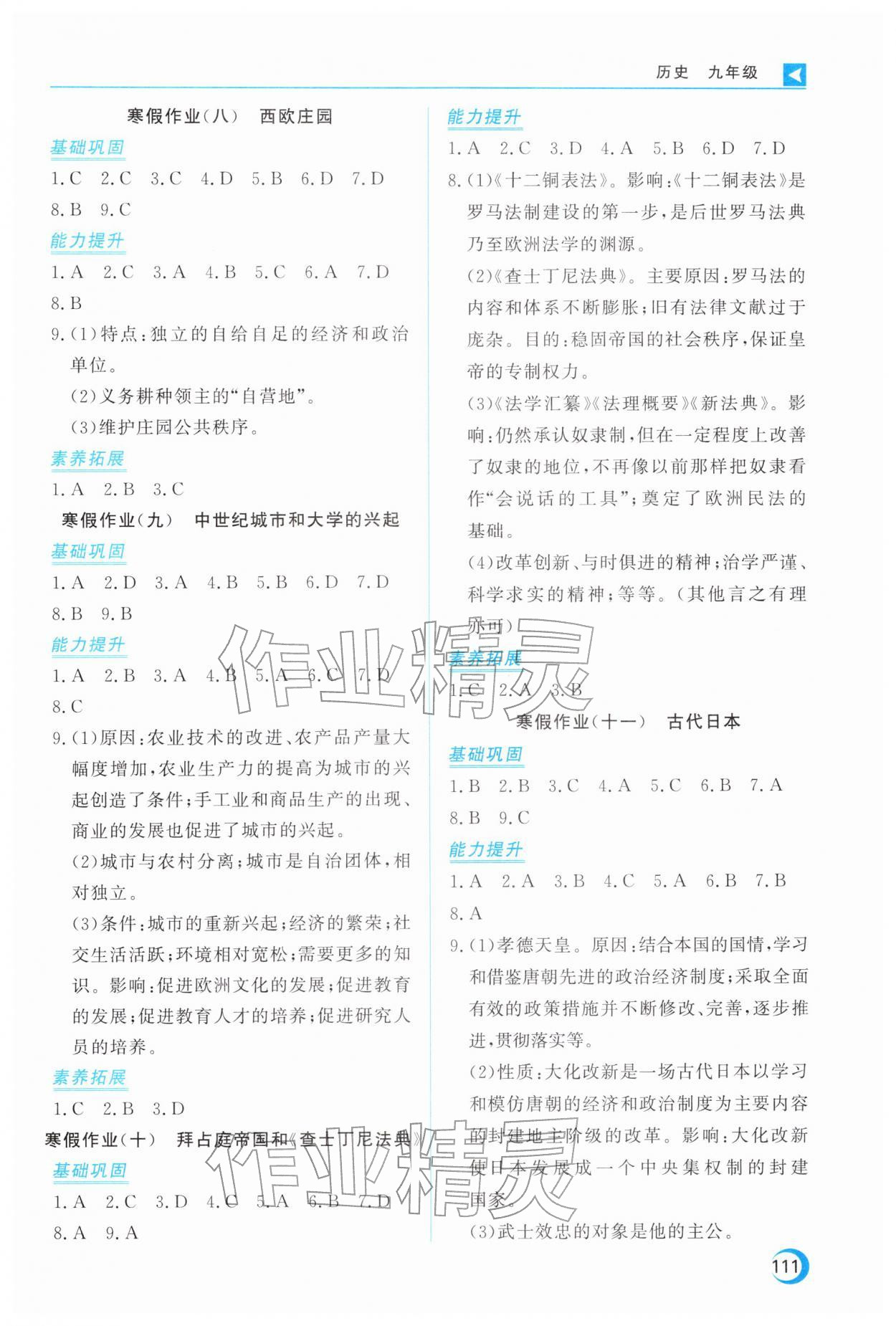 2026年导学练寒假作业云南教育出版社九年级历史全一册人教版&nbsp;第3页