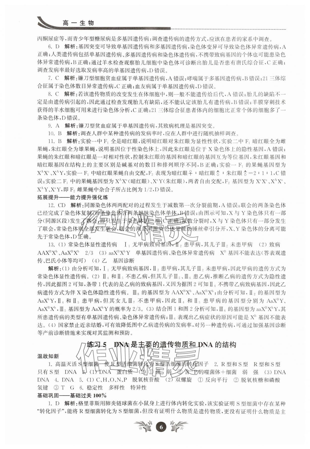 2025年效率暑假江苏人民出版社高一生物 第6页
