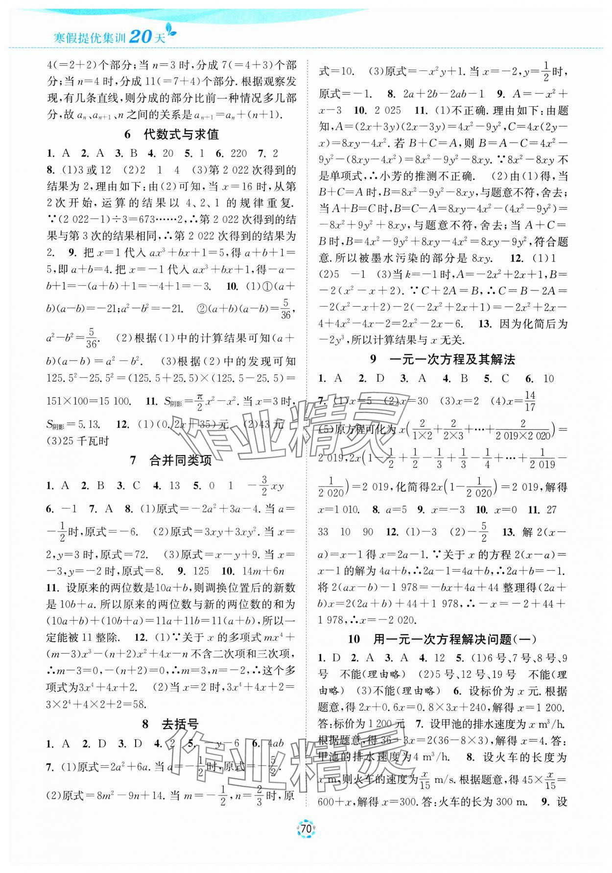 2025年寒假提优集训20天七年级数学苏科版 第2页