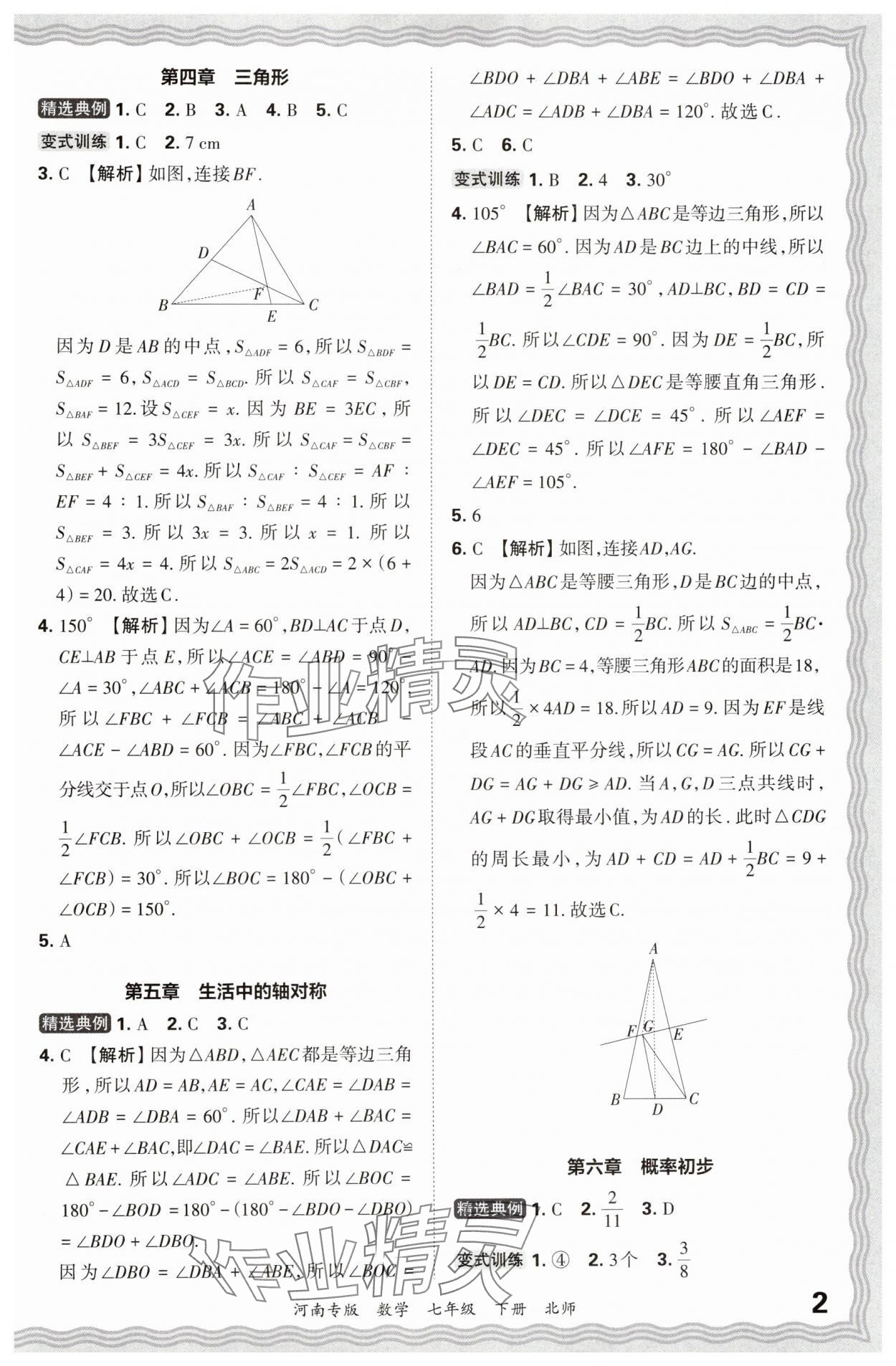 2024年王朝霞各地期末試卷精選七年級數(shù)學下冊北師大版河南專版 參考答案第2頁