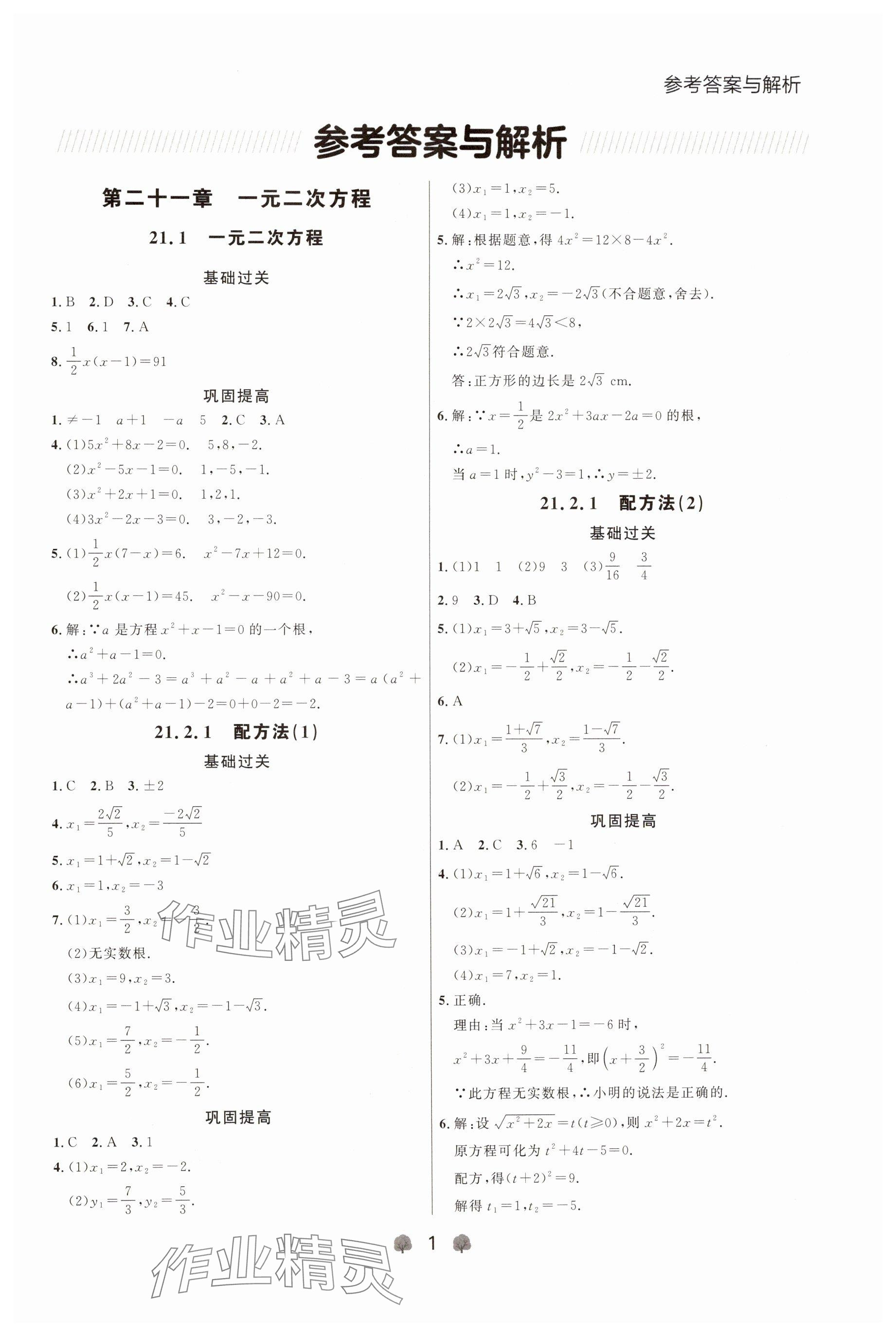 2024年点石成金金牌每课通九年级数学全一册人教版辽宁专版 参考答案第1页