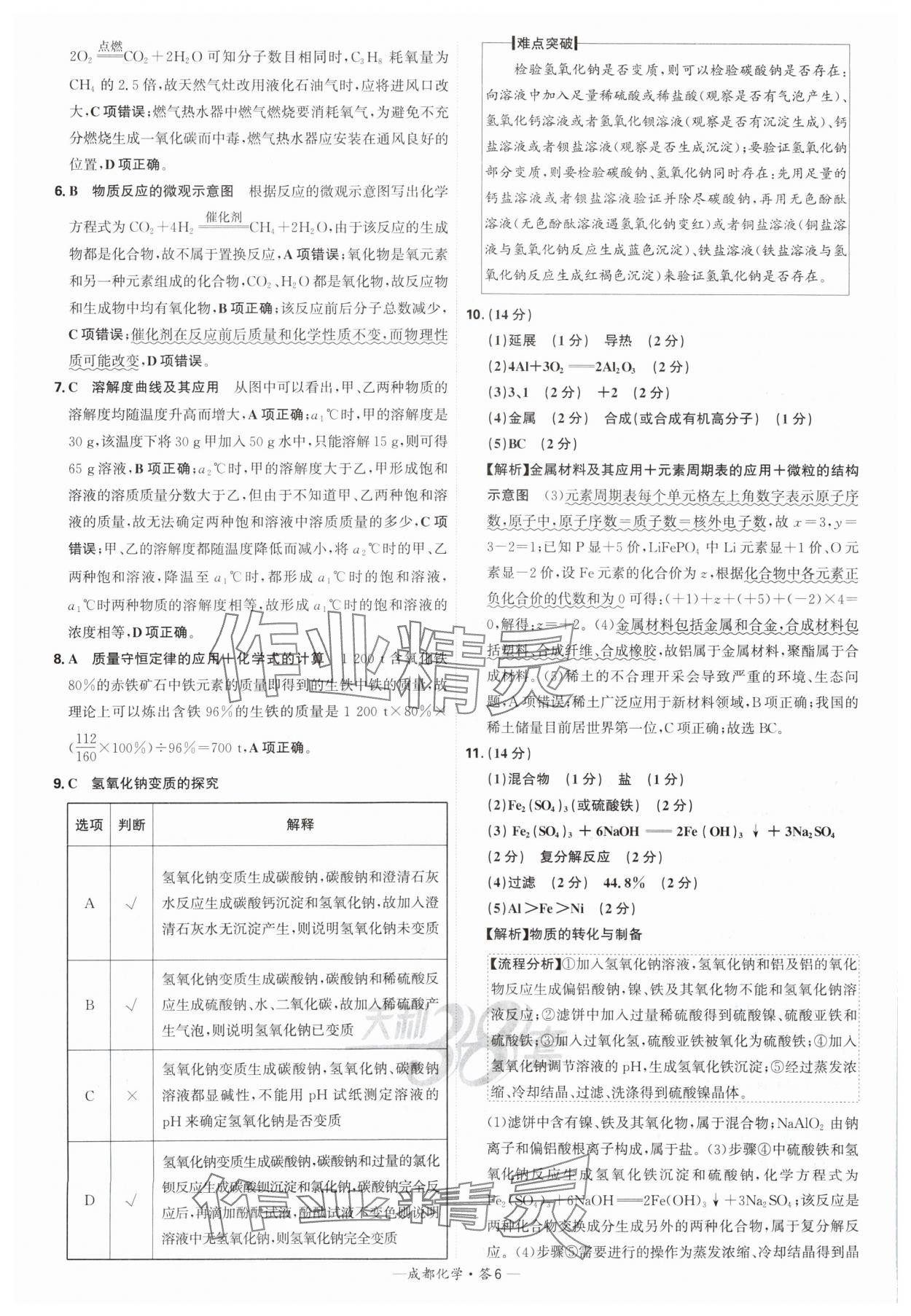 2025年天利38套中考试题精选化学成都专版 参考答案第6页