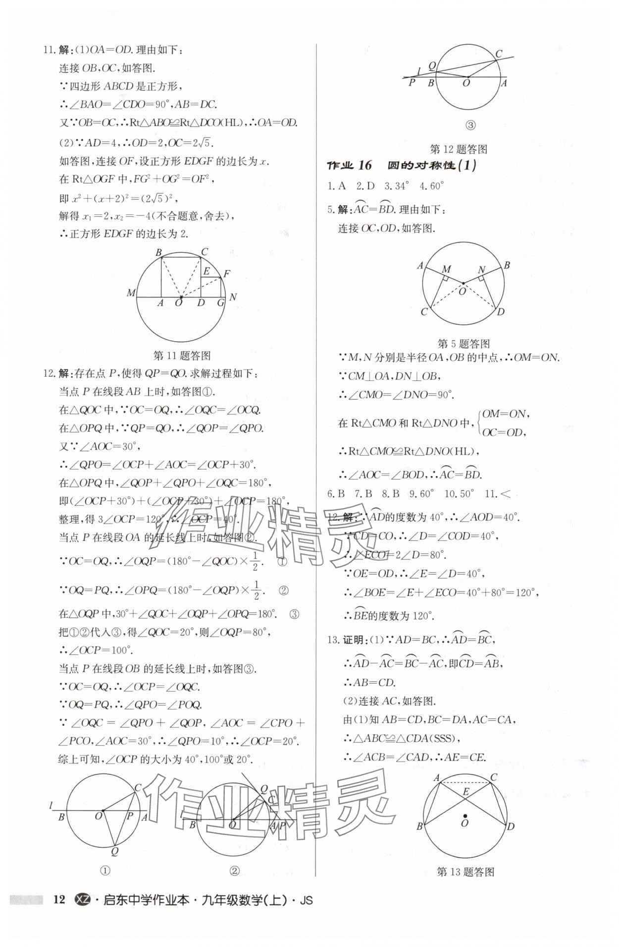 2024年启东中学作业本九年级数学上册苏科版徐州专版 参考答案第12页