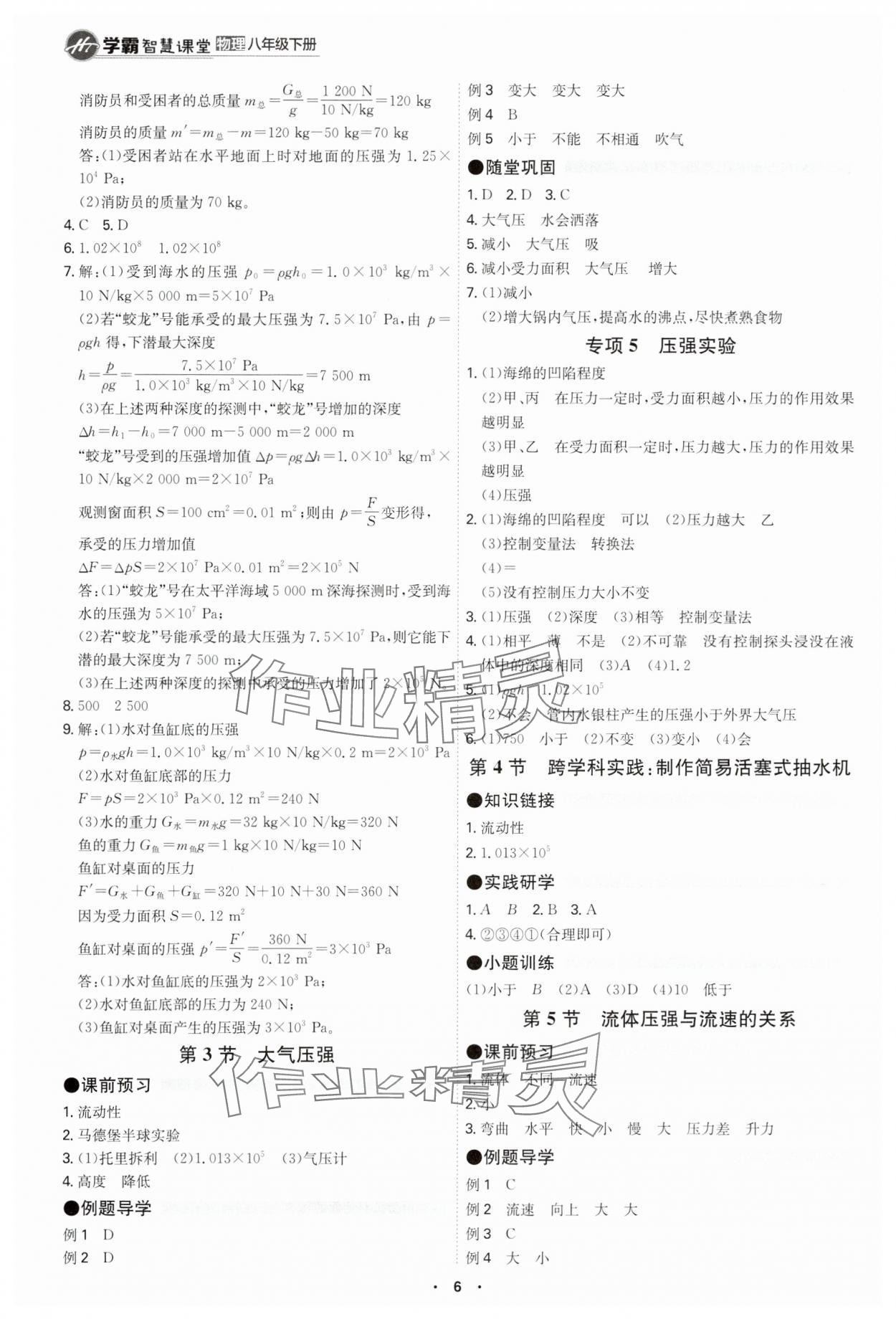 2025年學(xué)霸智慧課堂八年級物理下冊人教版 參考答案第5頁