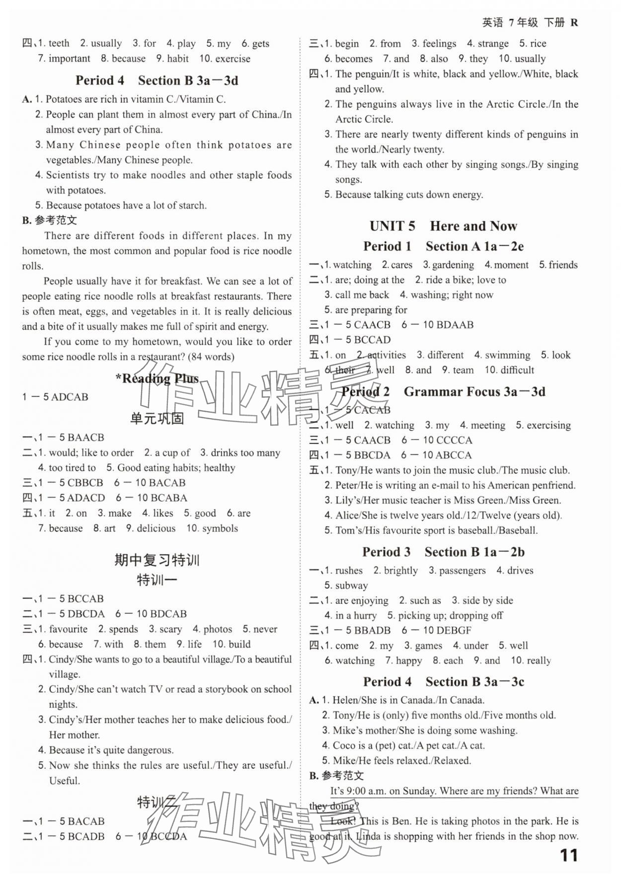 2025年全程突破七年级英语下册人教版 参考答案第11页
