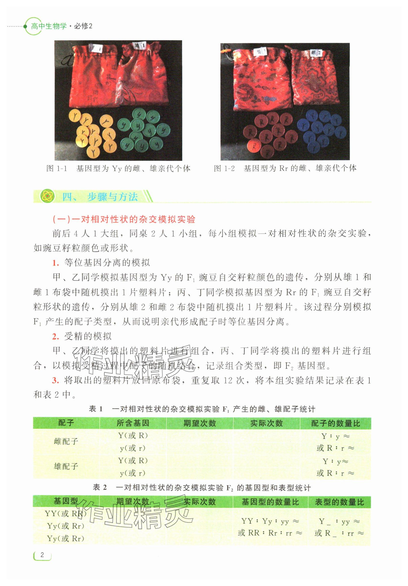 2024年中學(xué)理科實(shí)驗(yàn)指導(dǎo)生物必修2 參考答案第2頁(yè)