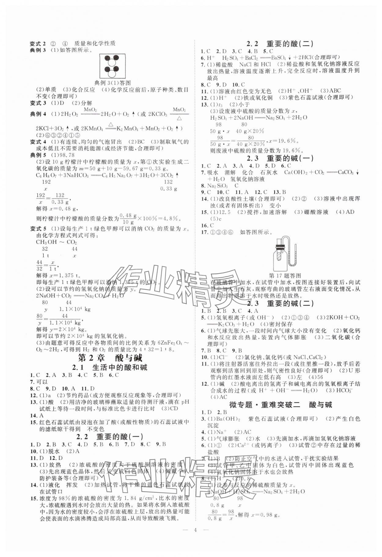 2025年全效学习九年级科学全一册华师大版&nbsp;参考答案第3页