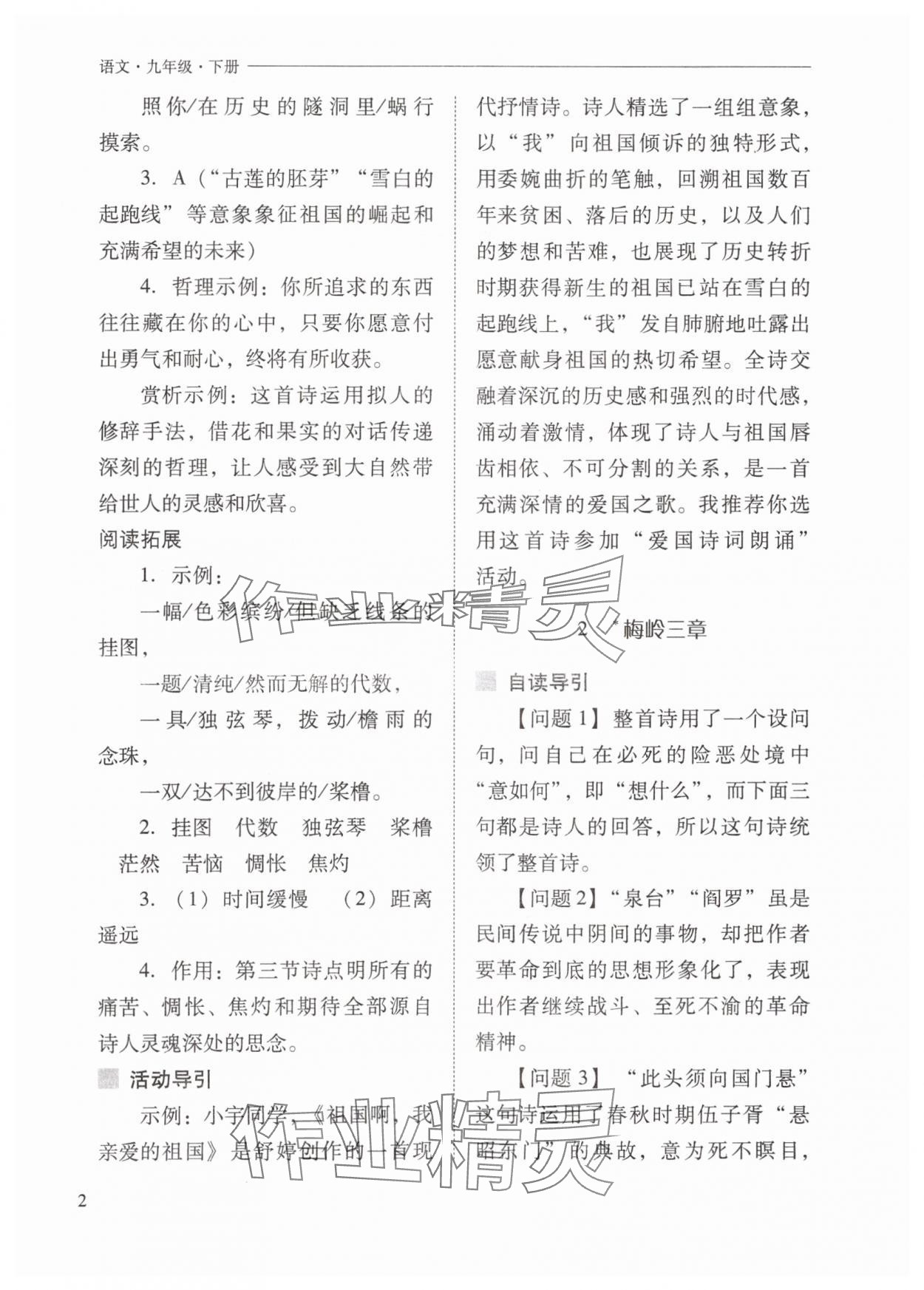 2024年新課程問題解決導(dǎo)學(xué)方案九年級語文下冊人教版 參考答案第2頁