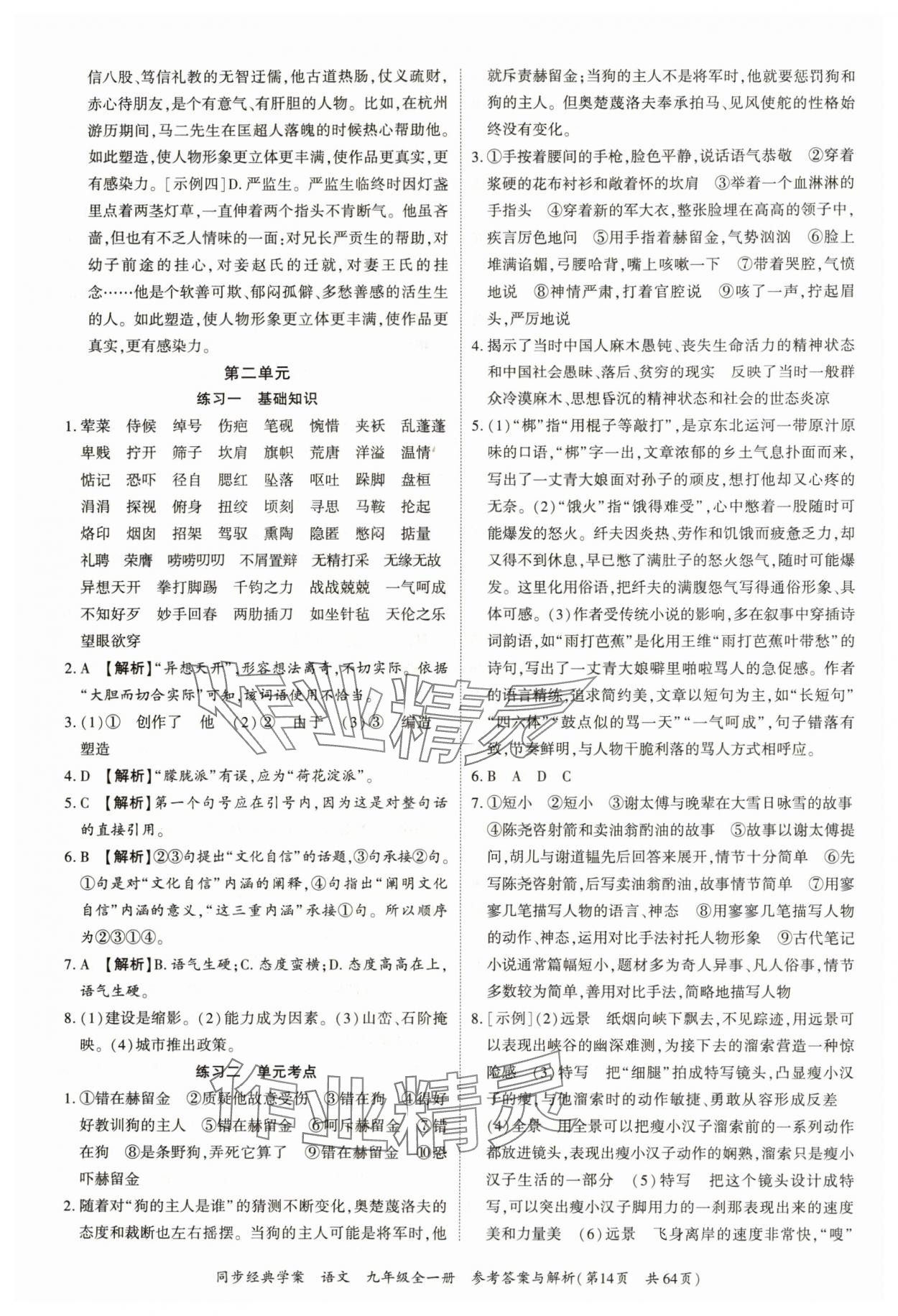 2024年同步經(jīng)典學(xué)案九年級(jí)語文全一冊(cè)人教版深圳專版 第14頁