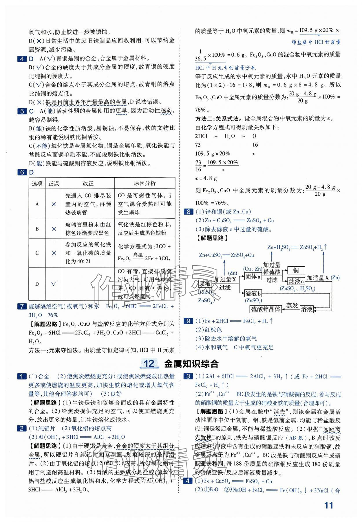 2024年金考卷中考45套匯編化學河南專版紫色封面 參考答案第11頁