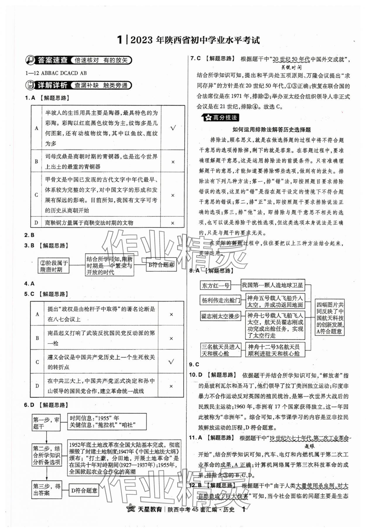 2024年金考卷45套匯編歷史陜西專版 參考答案第1頁