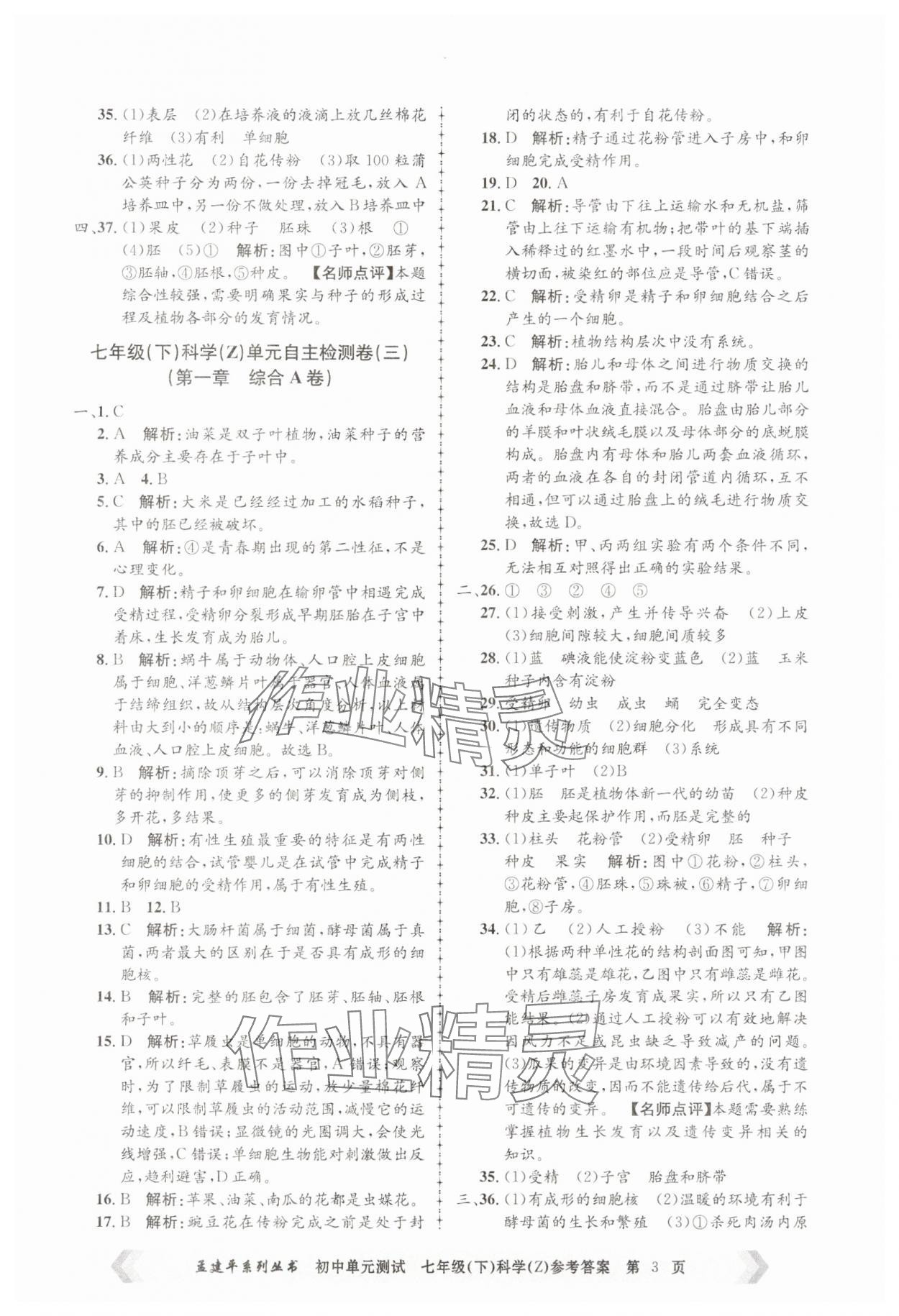 2025年孟建平單元測試七年級科學下冊浙教版 第3頁