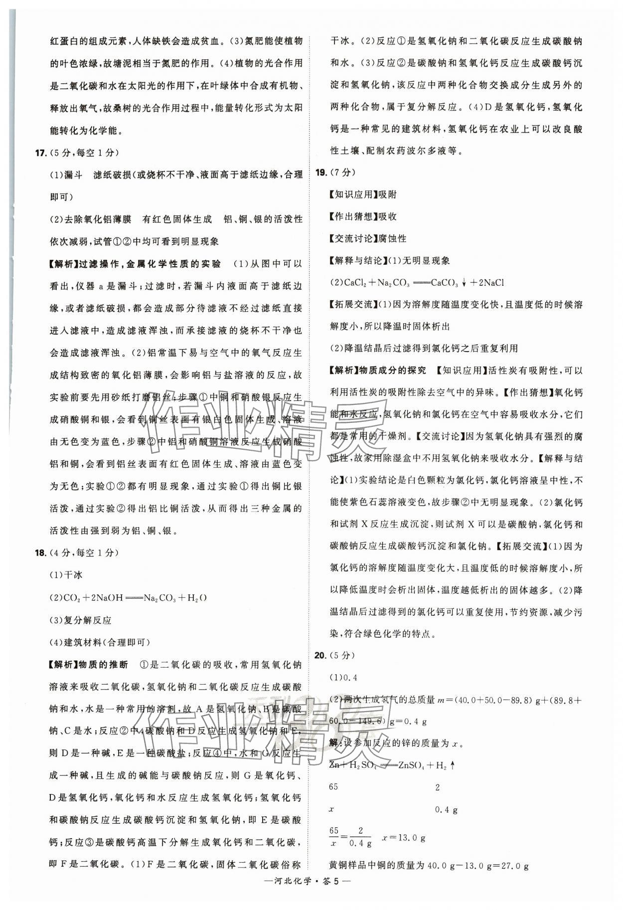 2024年天利38套中考试题精选化学河北专版 参考答案第5页