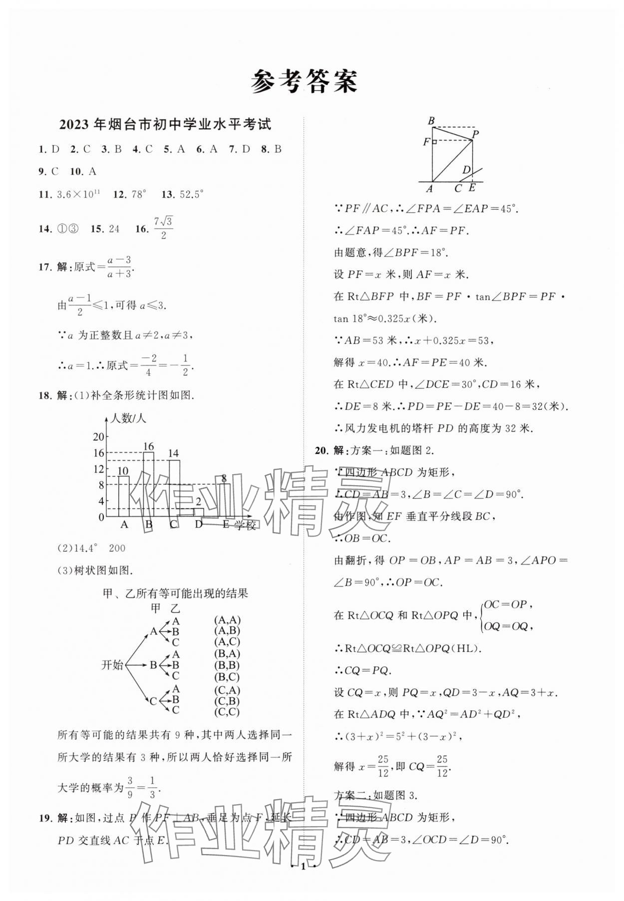 2024年初中總復習手冊分層專題卷數學五四制煙臺專版 參考答案第1頁
