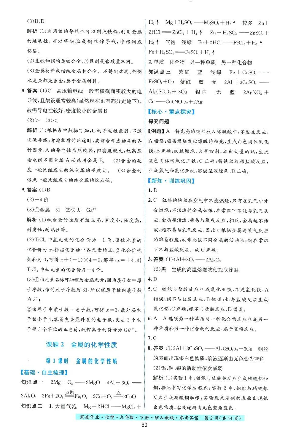 2024年家庭作業(yè)九年級化學(xué)下冊人教版 第2頁