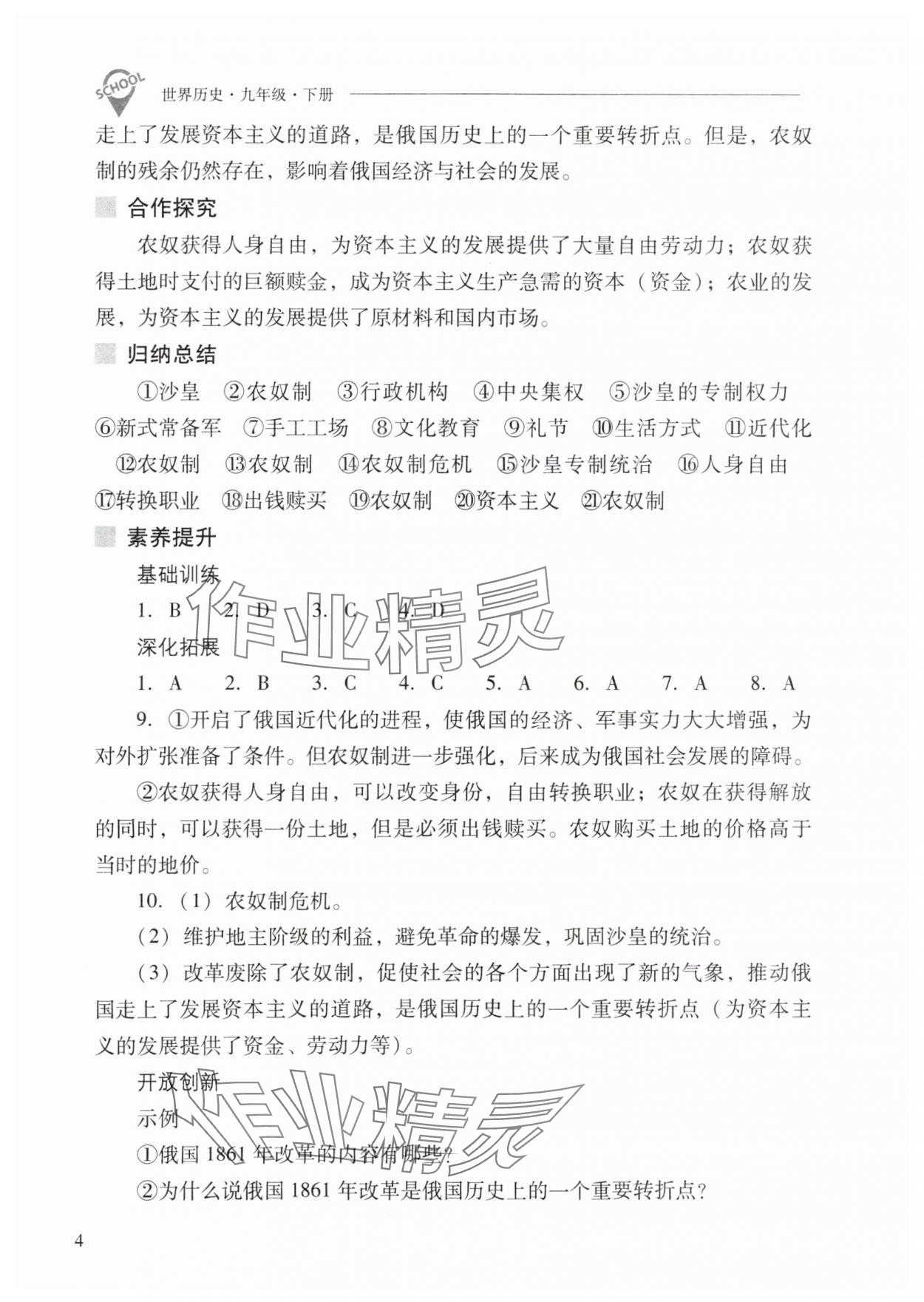 2024年新課程問題解決導(dǎo)學(xué)方案九年級歷史下冊人教版 參考答案第4頁