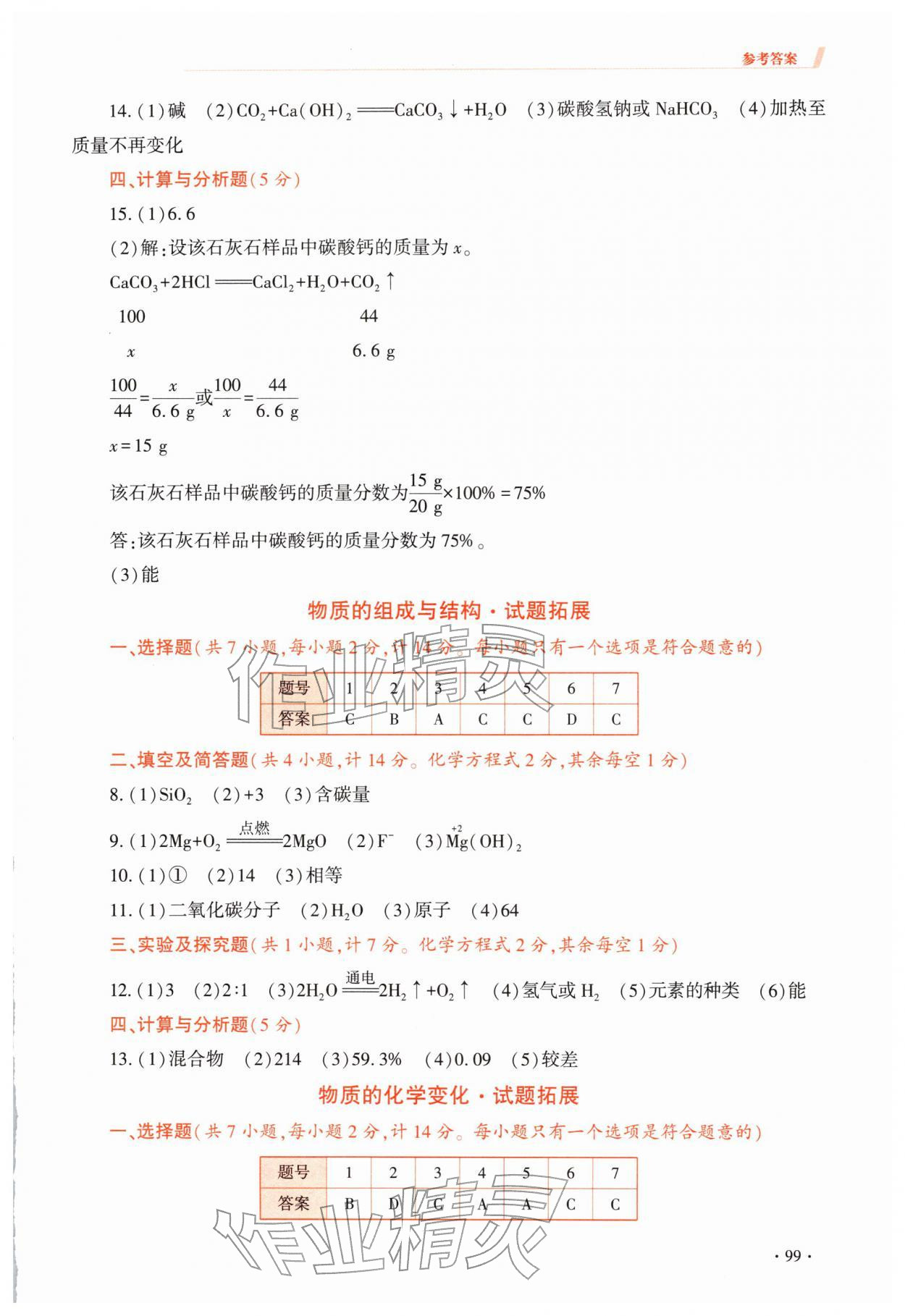 2026年初中学业水平考试例析与指导化学&nbsp;参考答案第2页