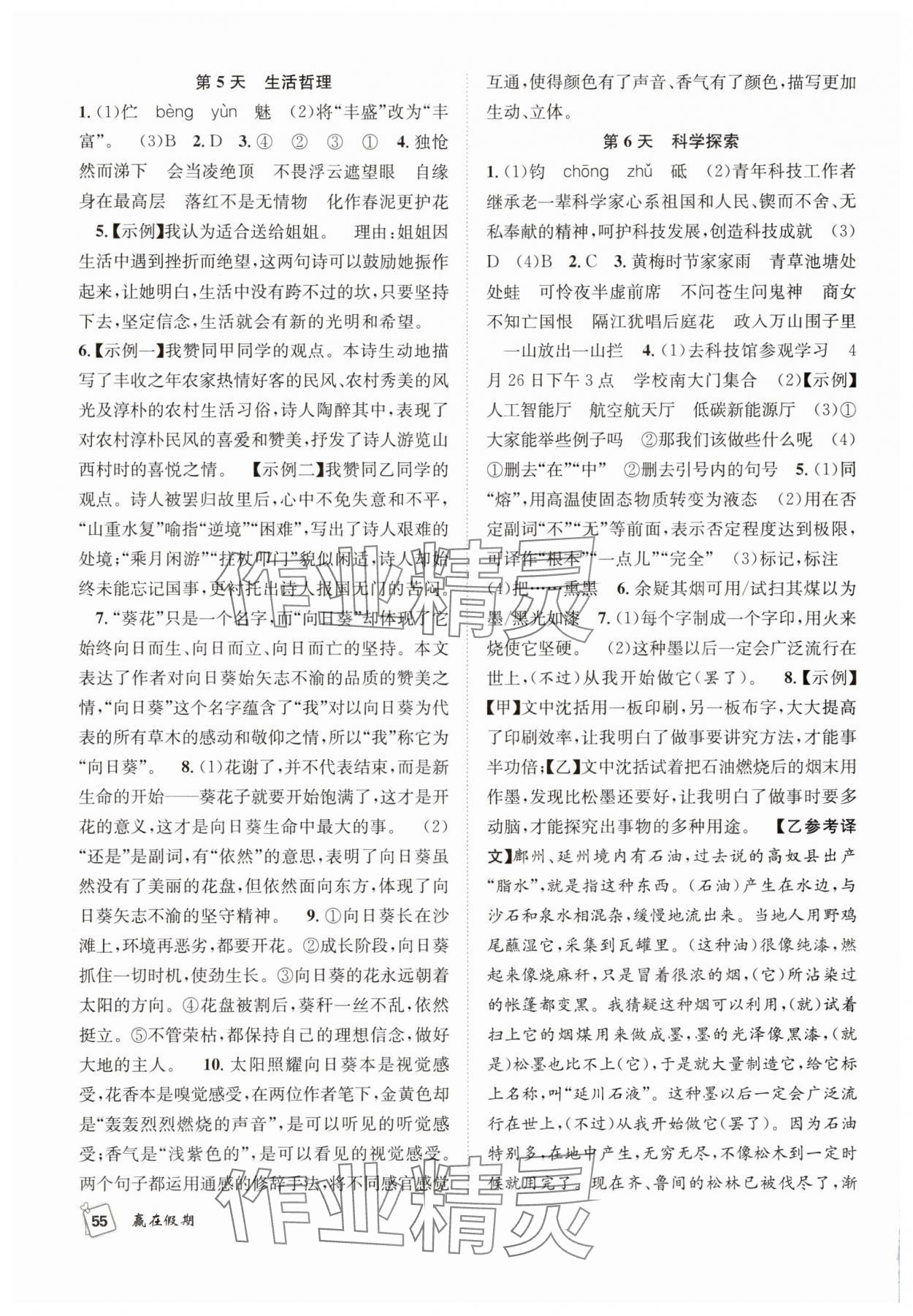 2025年赢在假期期末加暑假七年级语文人教版合肥工业大学出版社 参考答案第3页