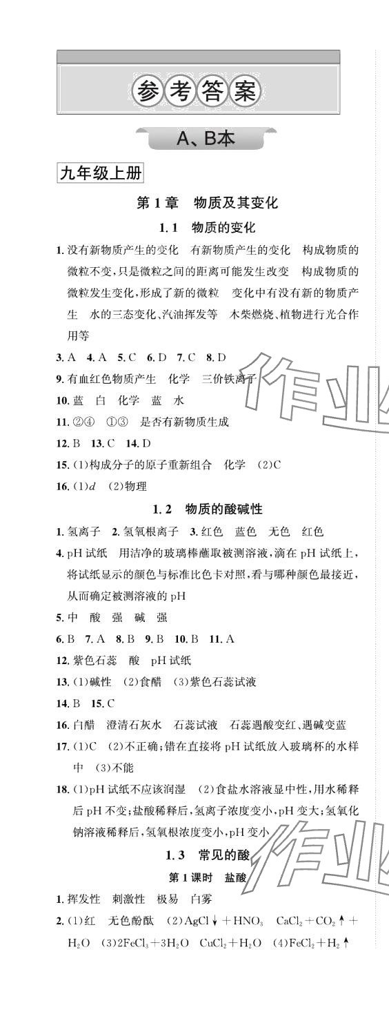2024年自主輕松練九年級科學全一冊浙教版 第1頁