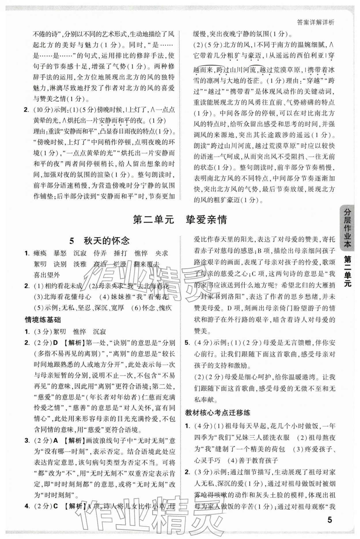 2025年万唯中考情境题七年级语文上册人教版广东专版 参考答案第5页