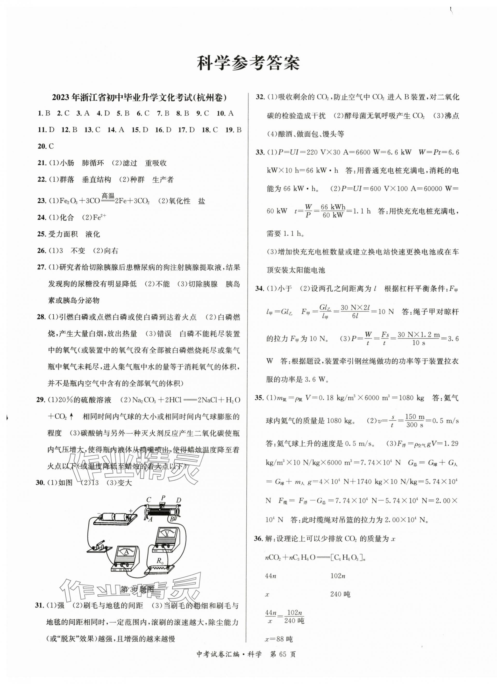 2024年中考必備浙江省中考試題匯編科學 第1頁