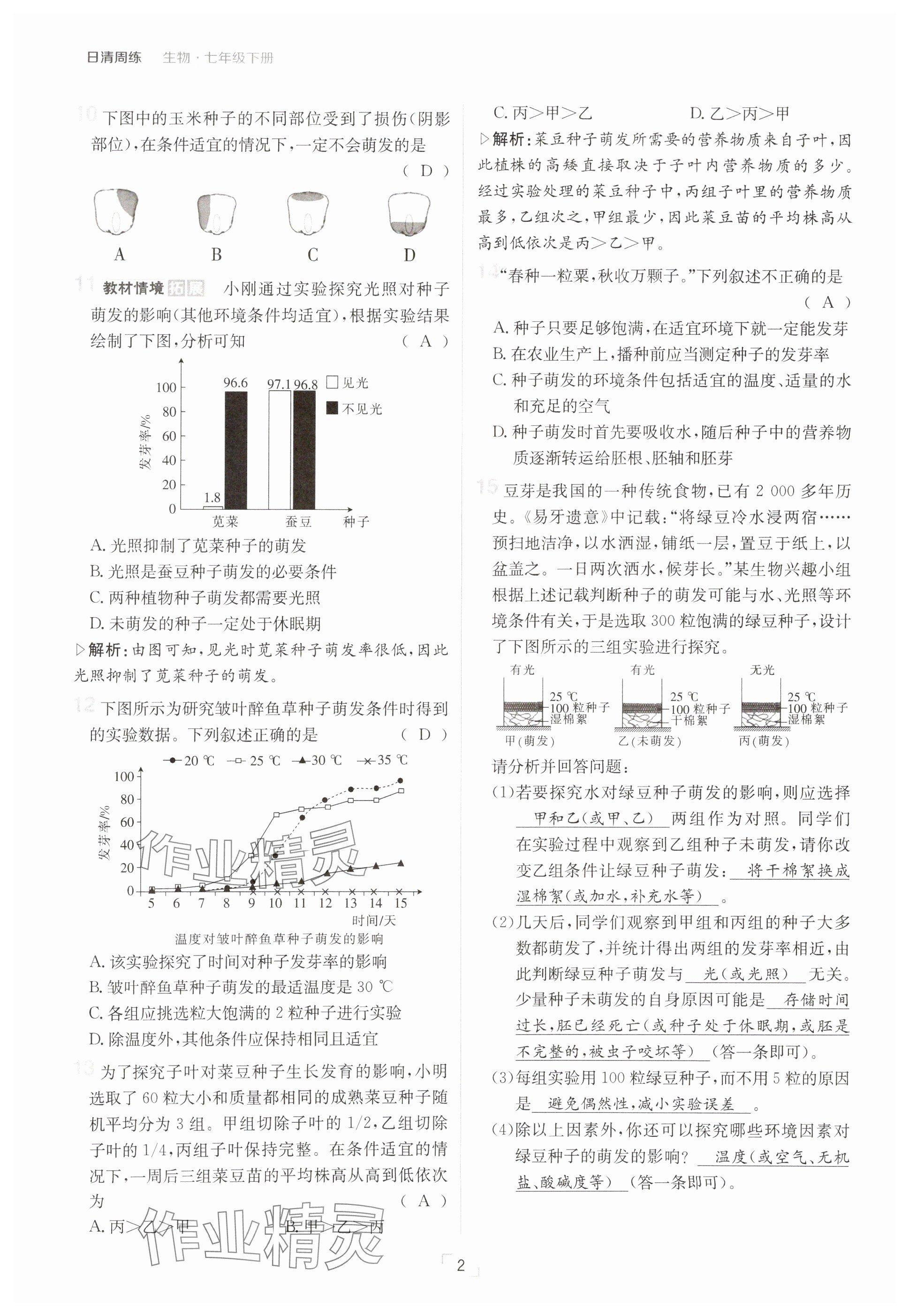2025年日清周練七年級生物下冊人教版 參考答案第2頁