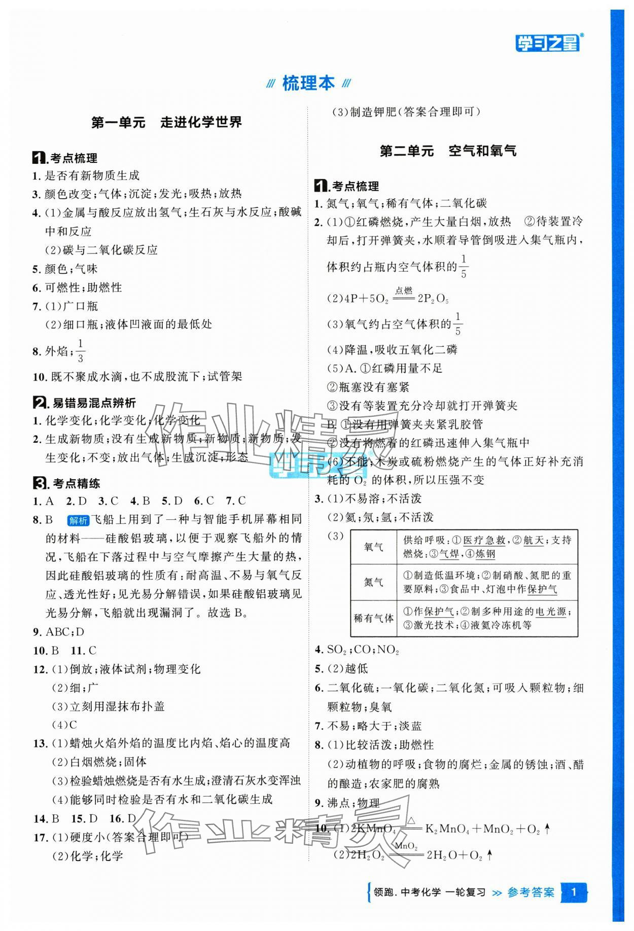 2025年領(lǐng)跑中考化學(xué)一輪復(fù)習(xí)遼寧專版 參考答案第1頁(yè)