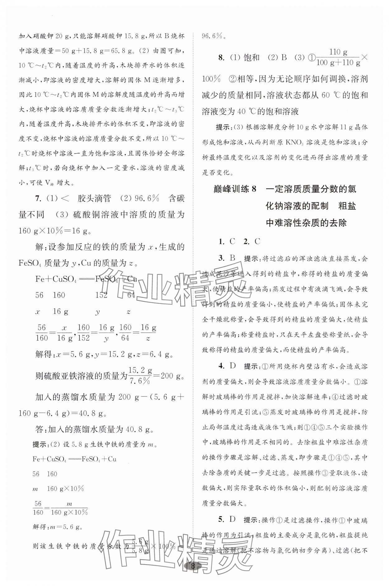 2025年初中化學(xué)小題狂做九年級(jí)下冊(cè)人教版巔峰版 參考答案第8頁(yè)