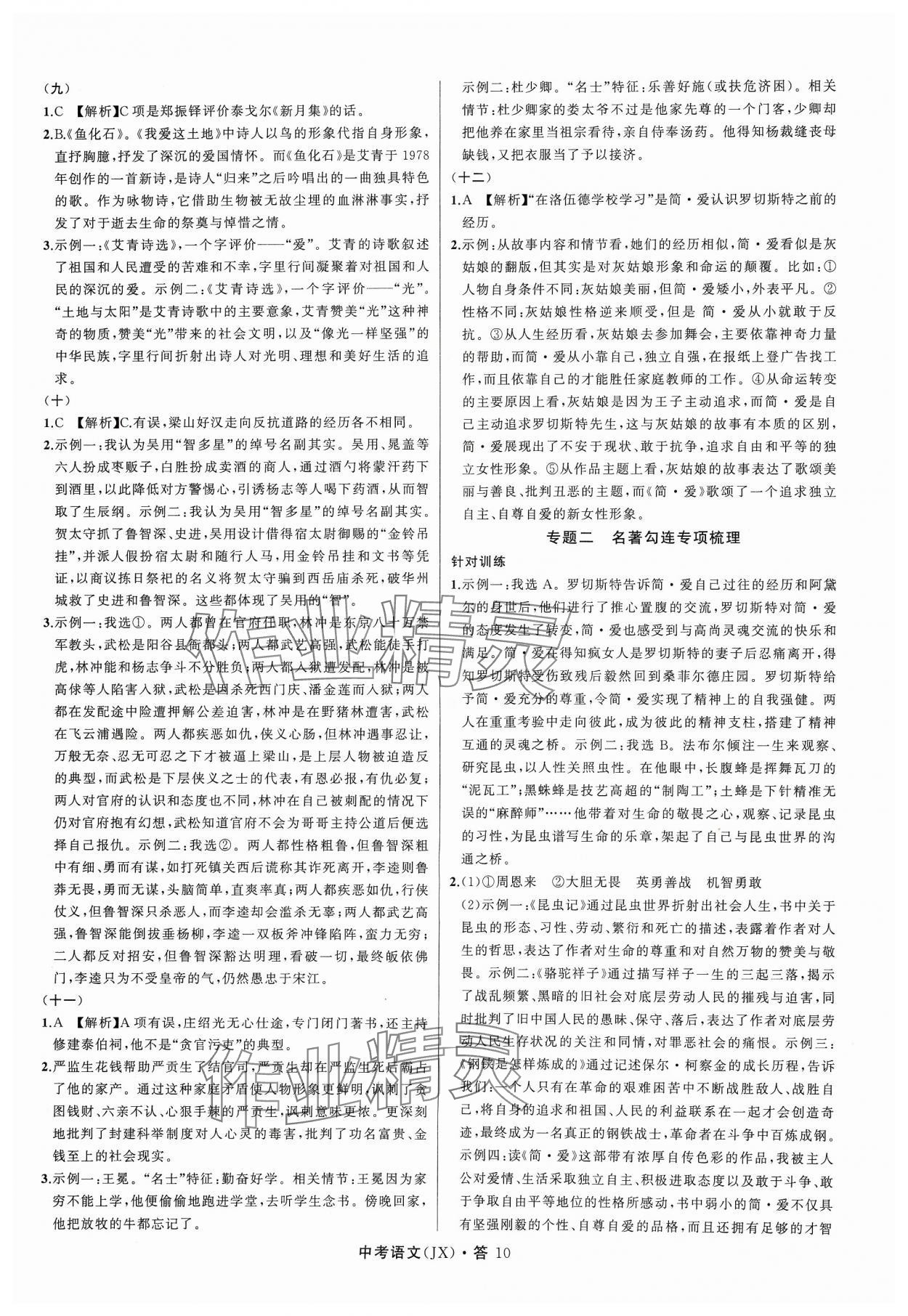 2024年名師面對面中考滿分特訓(xùn)方案語文江西專版 參考答案第10頁