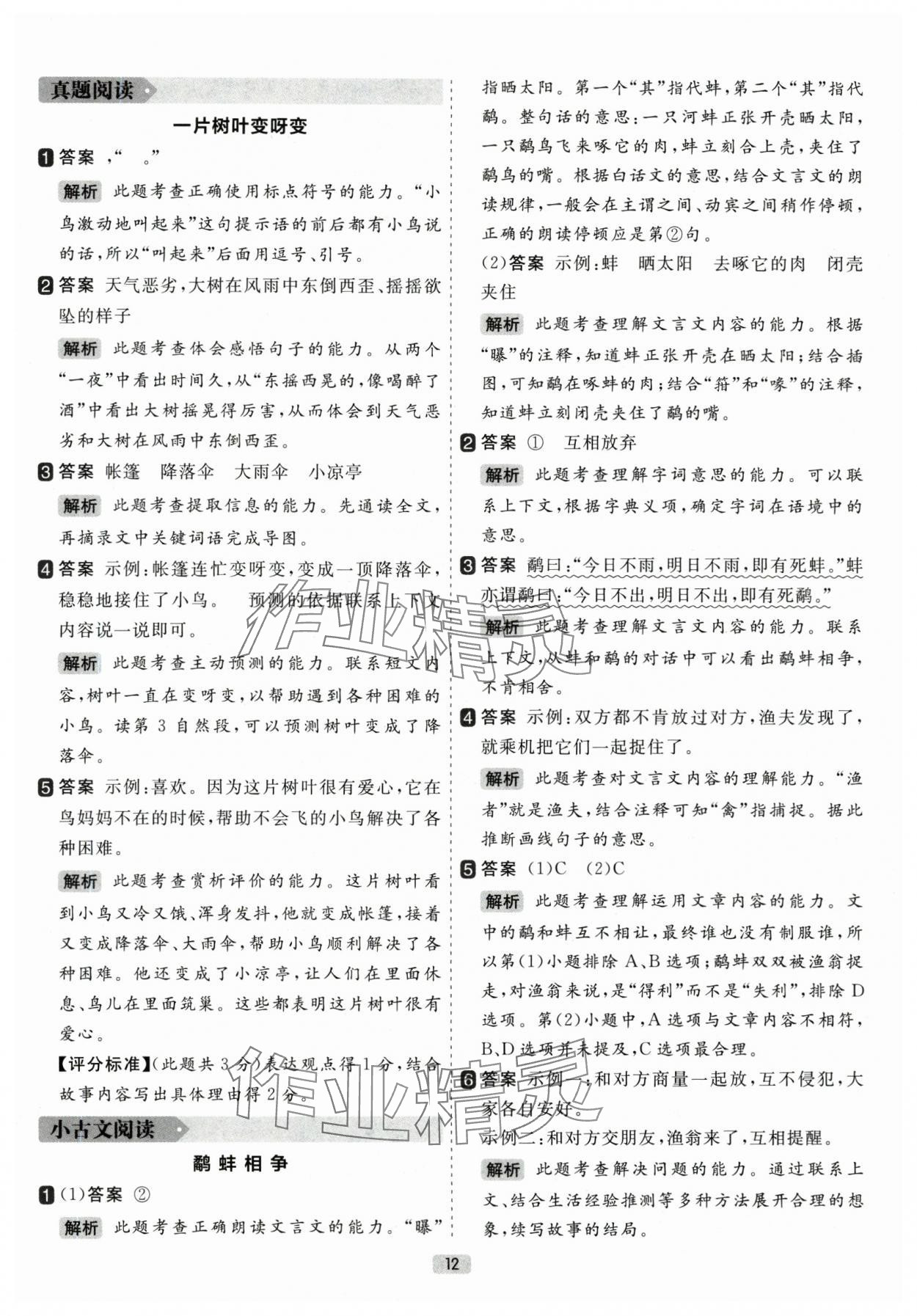 2025年阅读力精练三年级语文上册人教版&nbsp;参考答案第12页