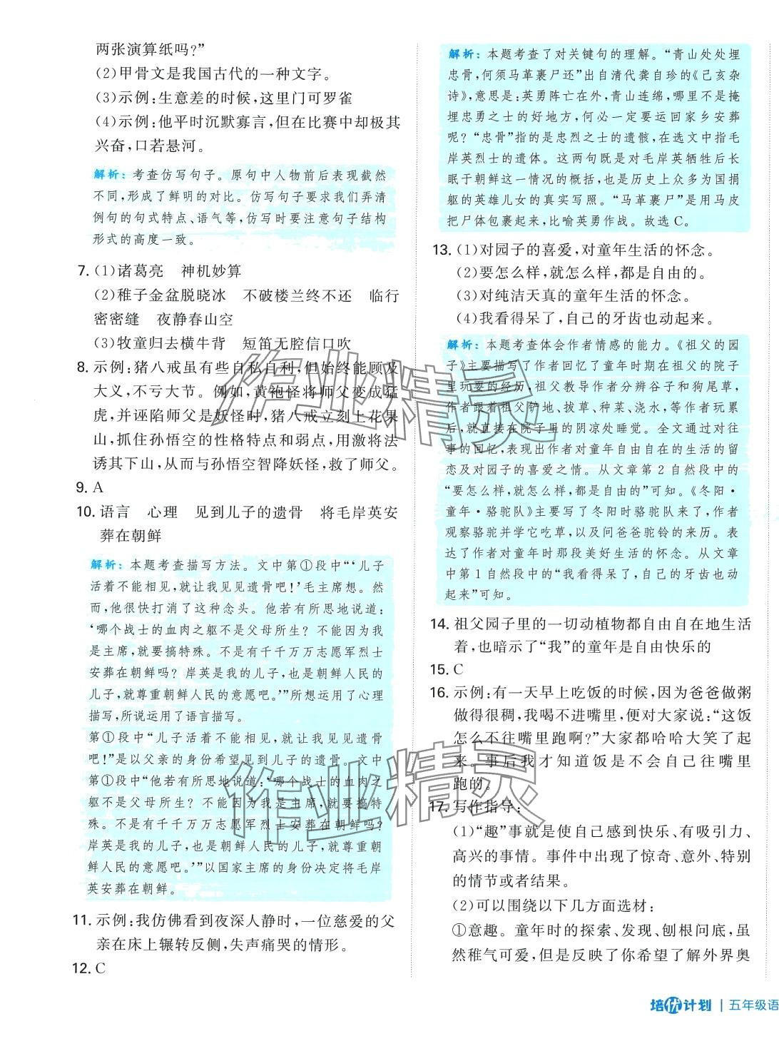 2024年培優計劃延邊大學出版社五年級語文下冊人教版 第9頁