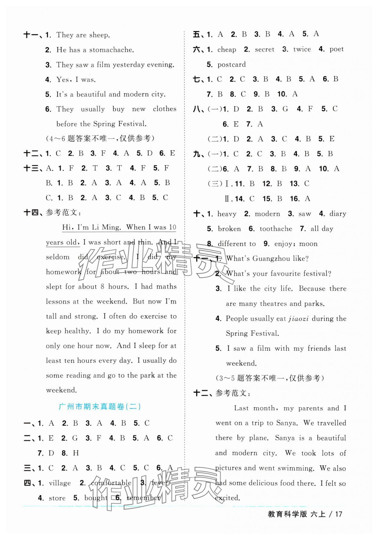 2025年阳光同学课时优化作业六年级英语上册教科版广州专版 第17页