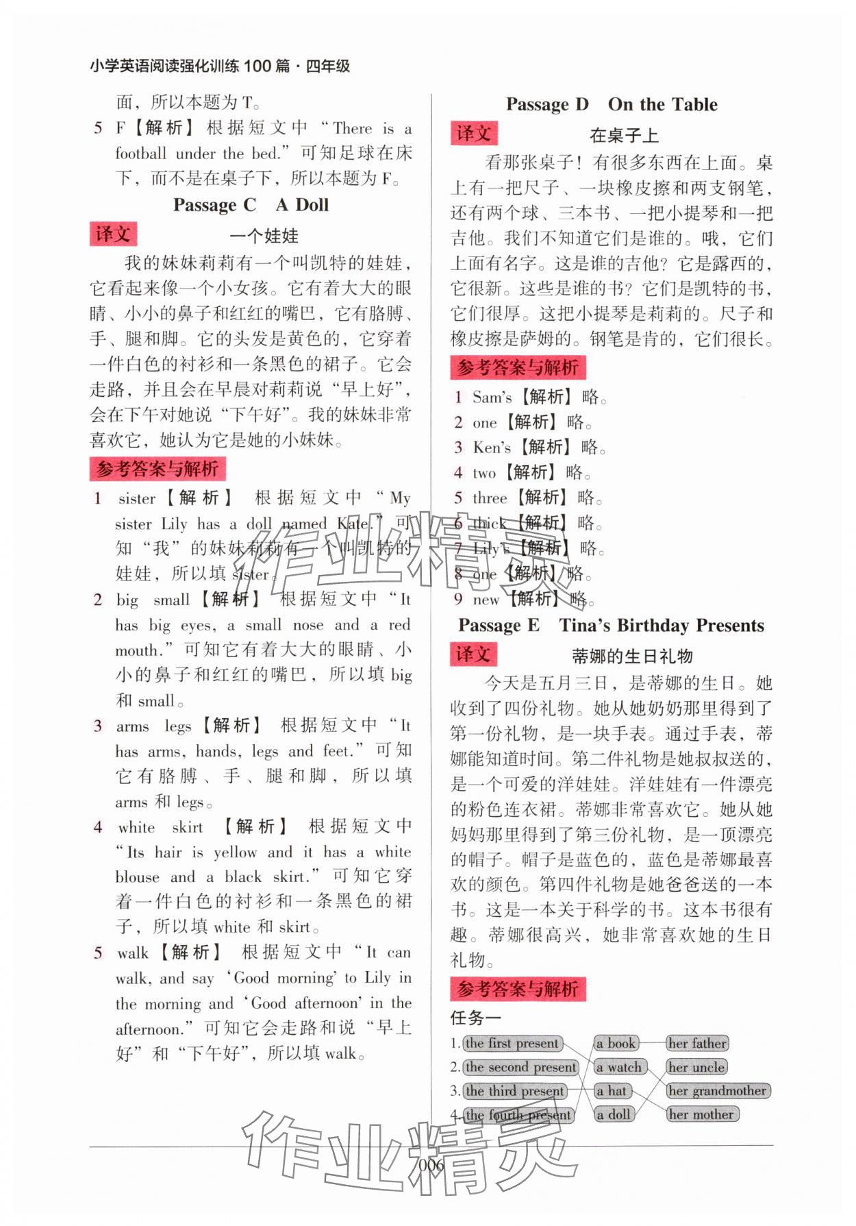 2024年小學(xué)英語(yǔ)閱讀強(qiáng)化訓(xùn)練100篇四年級(jí)人教版 參考答案第6頁(yè)