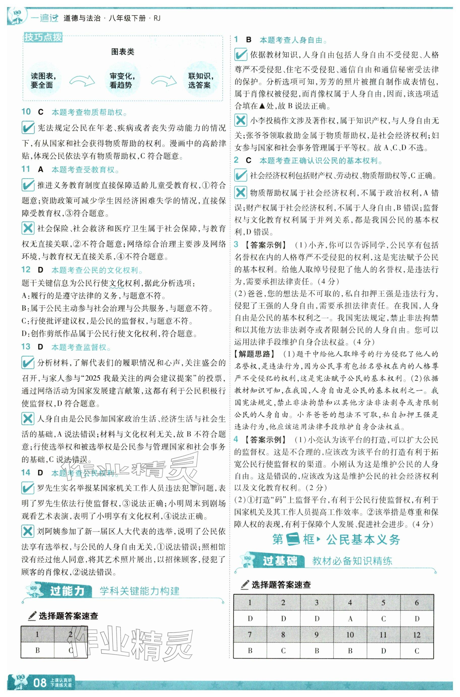 2026年一遍过八年级道德与法治下册人教版&nbsp;参考答案第8页
