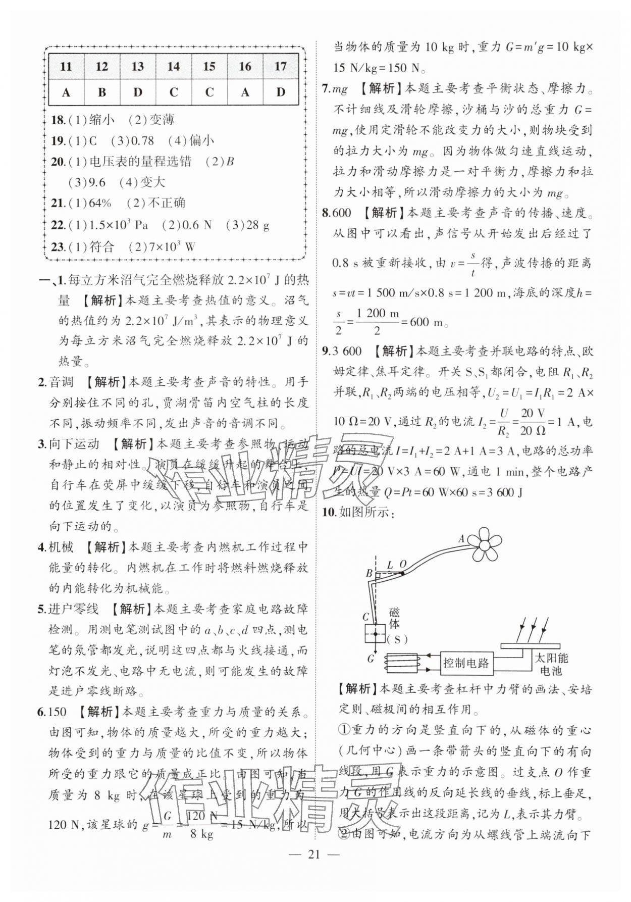 2025年秒殺中考物理安徽專版 參考答案第21頁